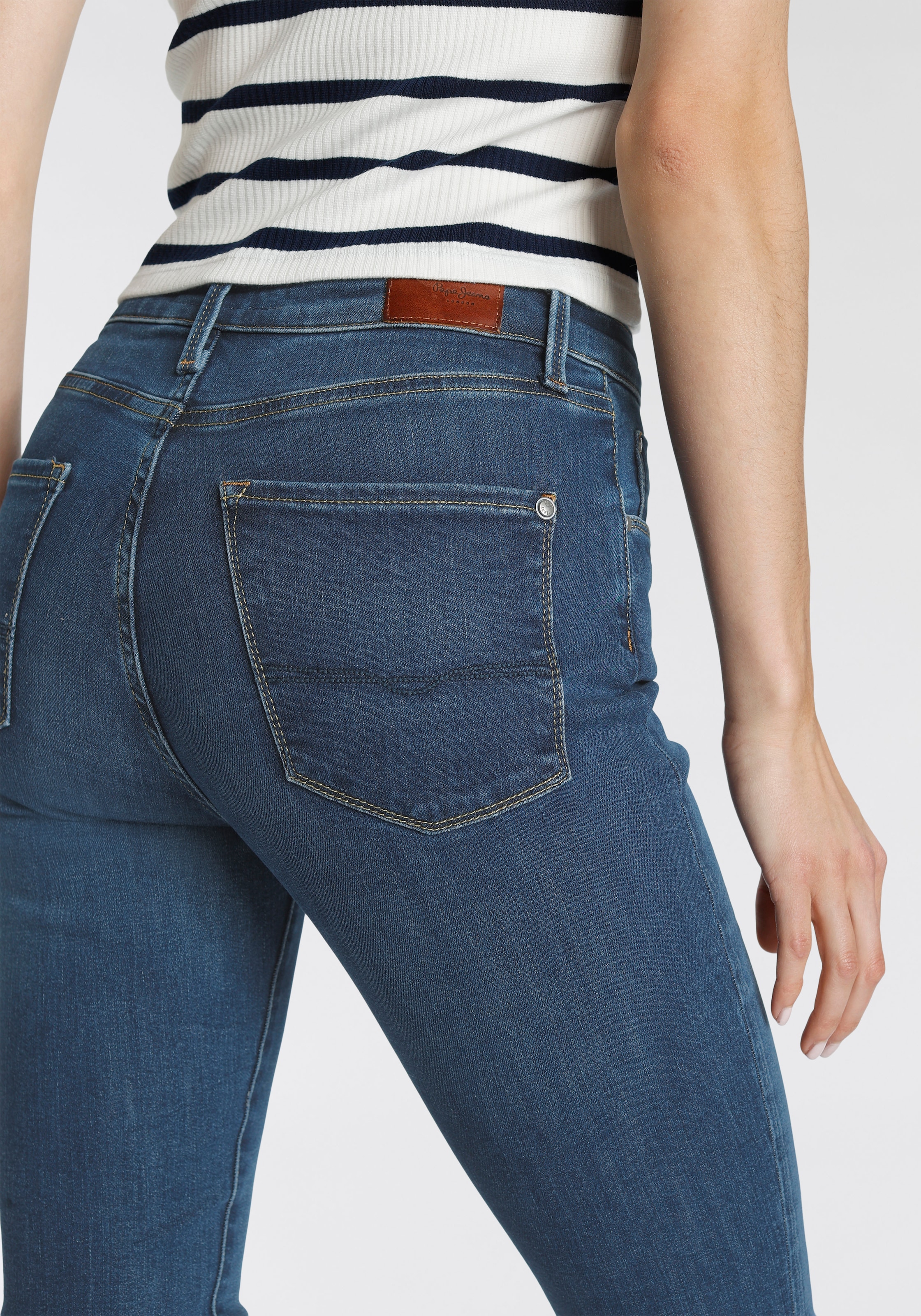 Pepe Jeans Röhrenjeans »REGENT«, in hohem kaufen Denim aus bequemem Passform im Bund Online mit Shop OTTO Skinny Stretch seidig
