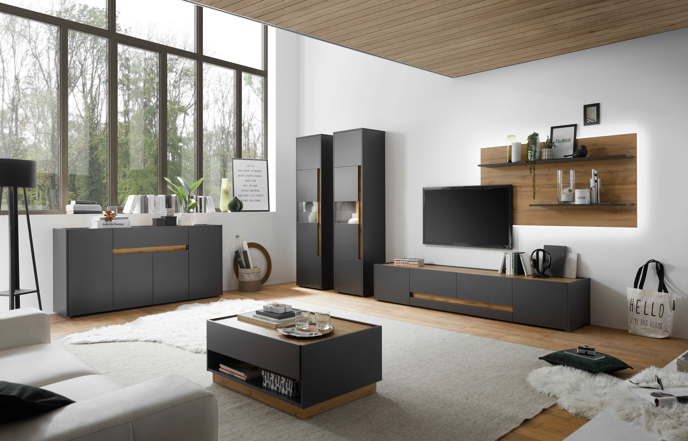 INOSIGN Wohnwand »City/Giron, moderne Anbauwand, Komplettset in vielen Farben verfügbar«, (Set, 4 St.), enthält zwei Vitrinen, ein Lowboard & ein Wandboard