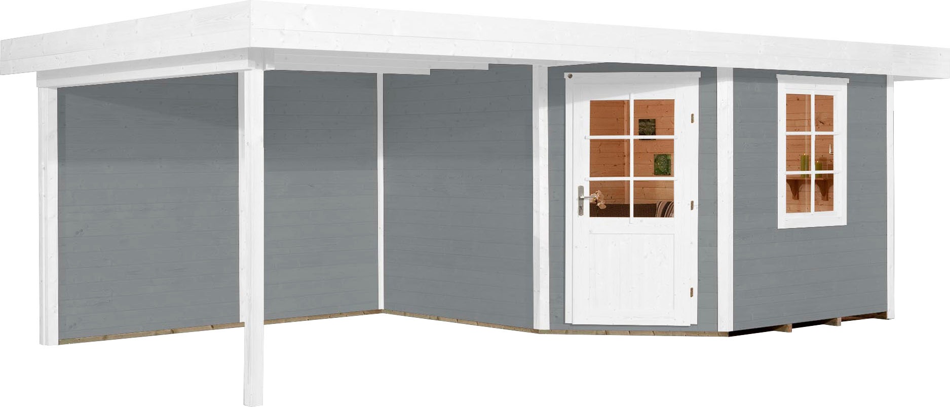 Weka Gartenhaus »Designhaus 213 Plus« mit Anbaudach und Rückwand in grau