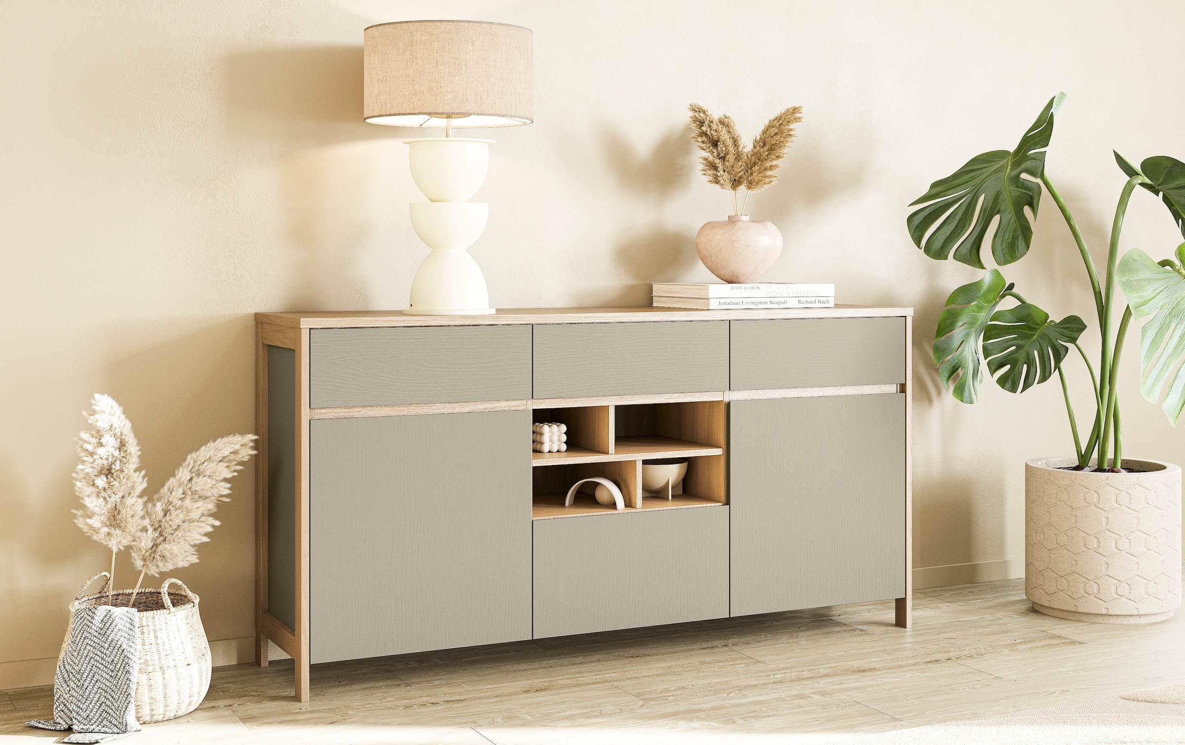 Home affaire Sideboard »Stranda, moderner Schrank, Kommode im Scandi-Style, 165 cm breit«, elegante Rahmenoptik, ausreichend Stauraum, vielseitig einsetzbar