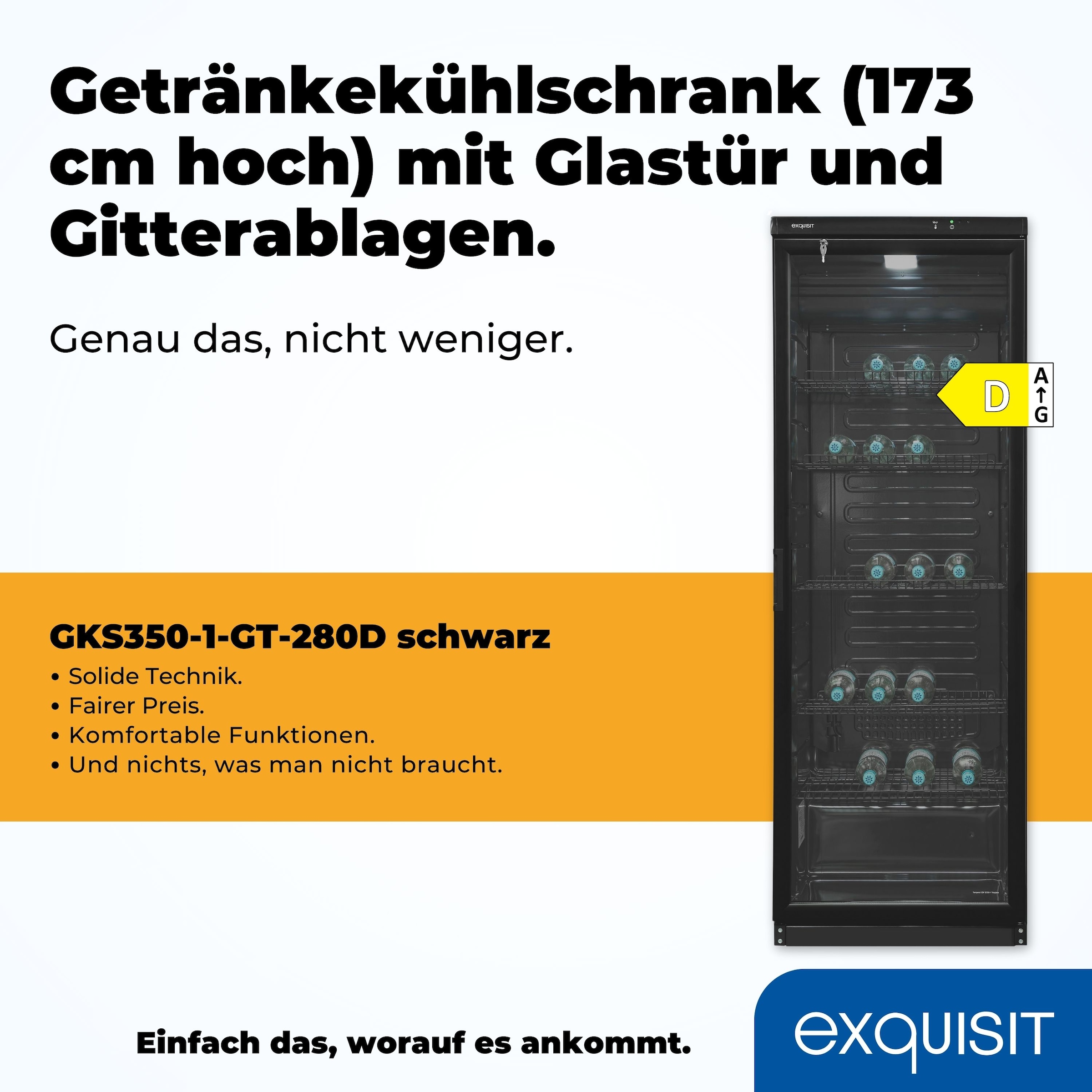 exquisit Getränkekühlschrank »GKS350-1-GT-280D schwarz«, 320 L Volumen, Getränkekühlschrank mit Glastür, LED