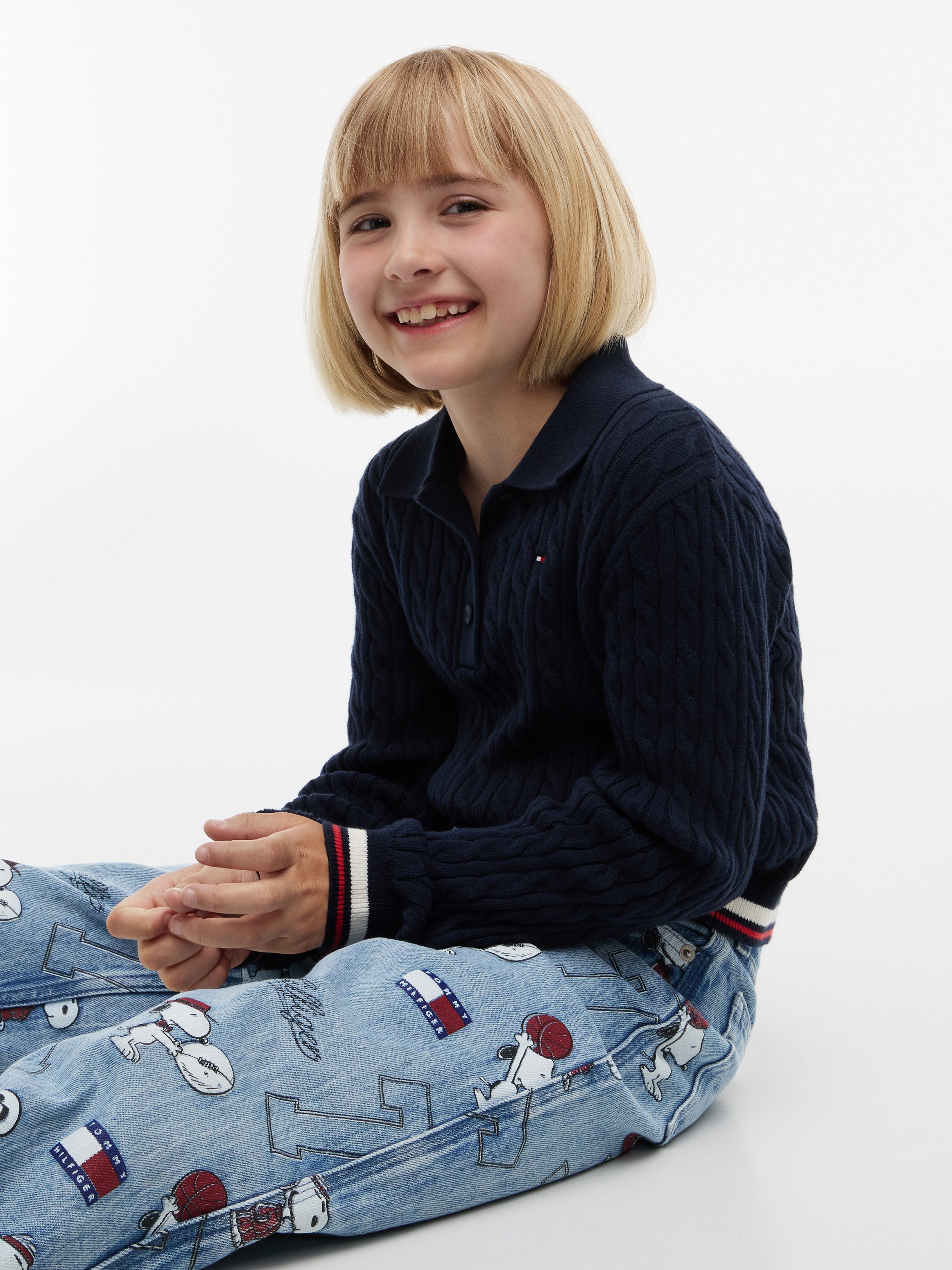 Tommy Hilfiger Strickpullover Polokragen und Knopfleiste, reine Baumwolle, Kinder bis 16 Jahre