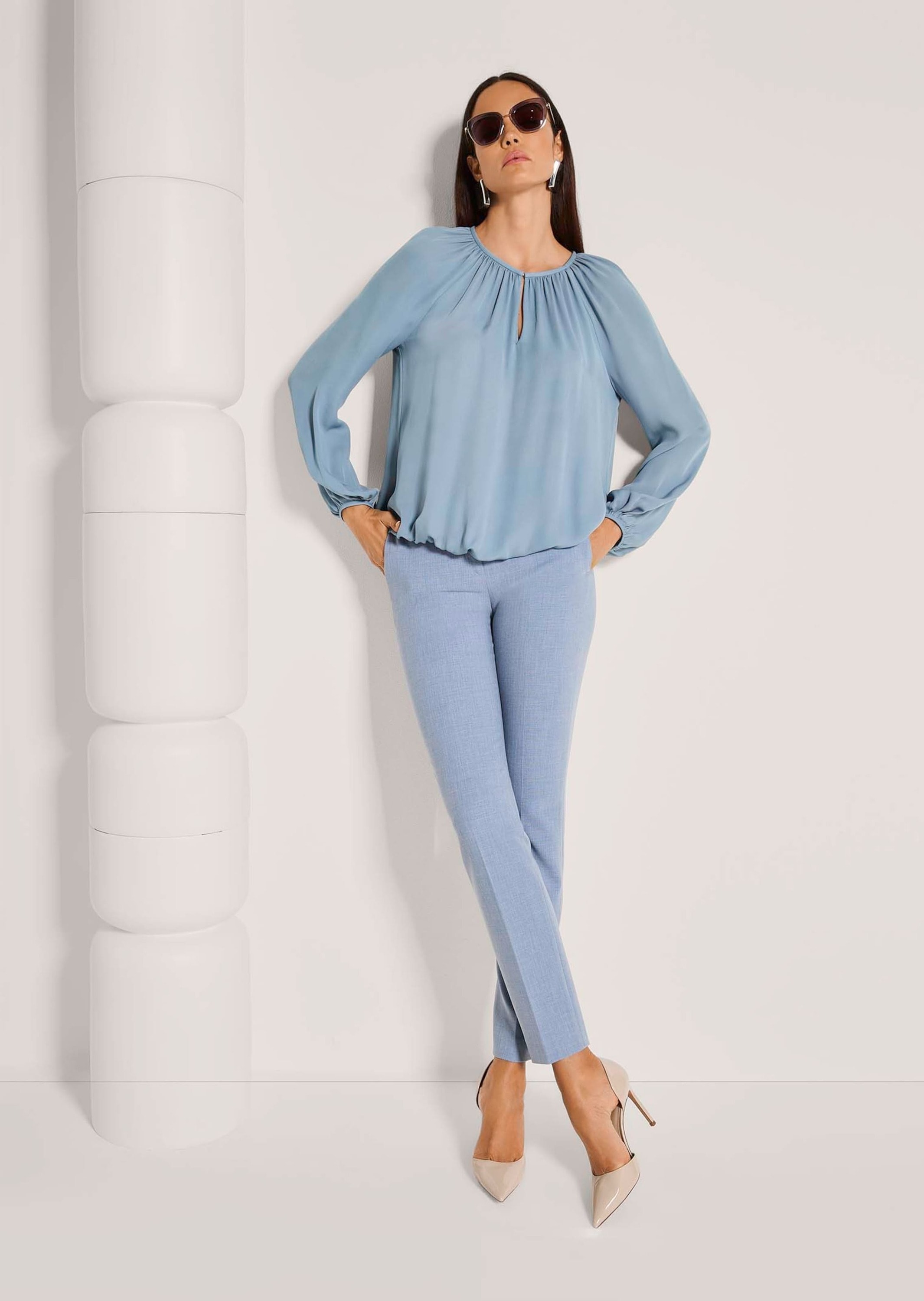 MADELEINE Langarmbluse »Blusenshirt Schlupfbluse mit edlen Raffungen« Bluse mit schmalen Einfassband