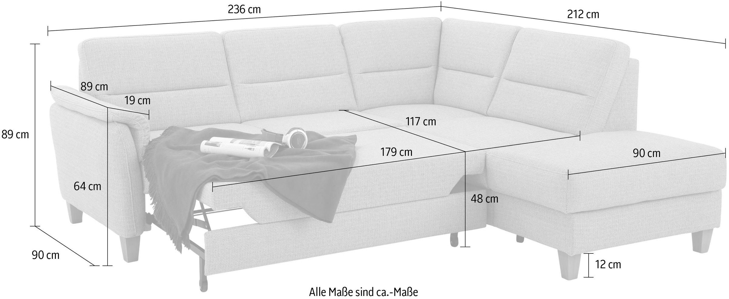 Home affaire Ecksofa »Palmera L-Form, B: 236 cm«, optional Bettfunktion & Bettkasten, Federkern