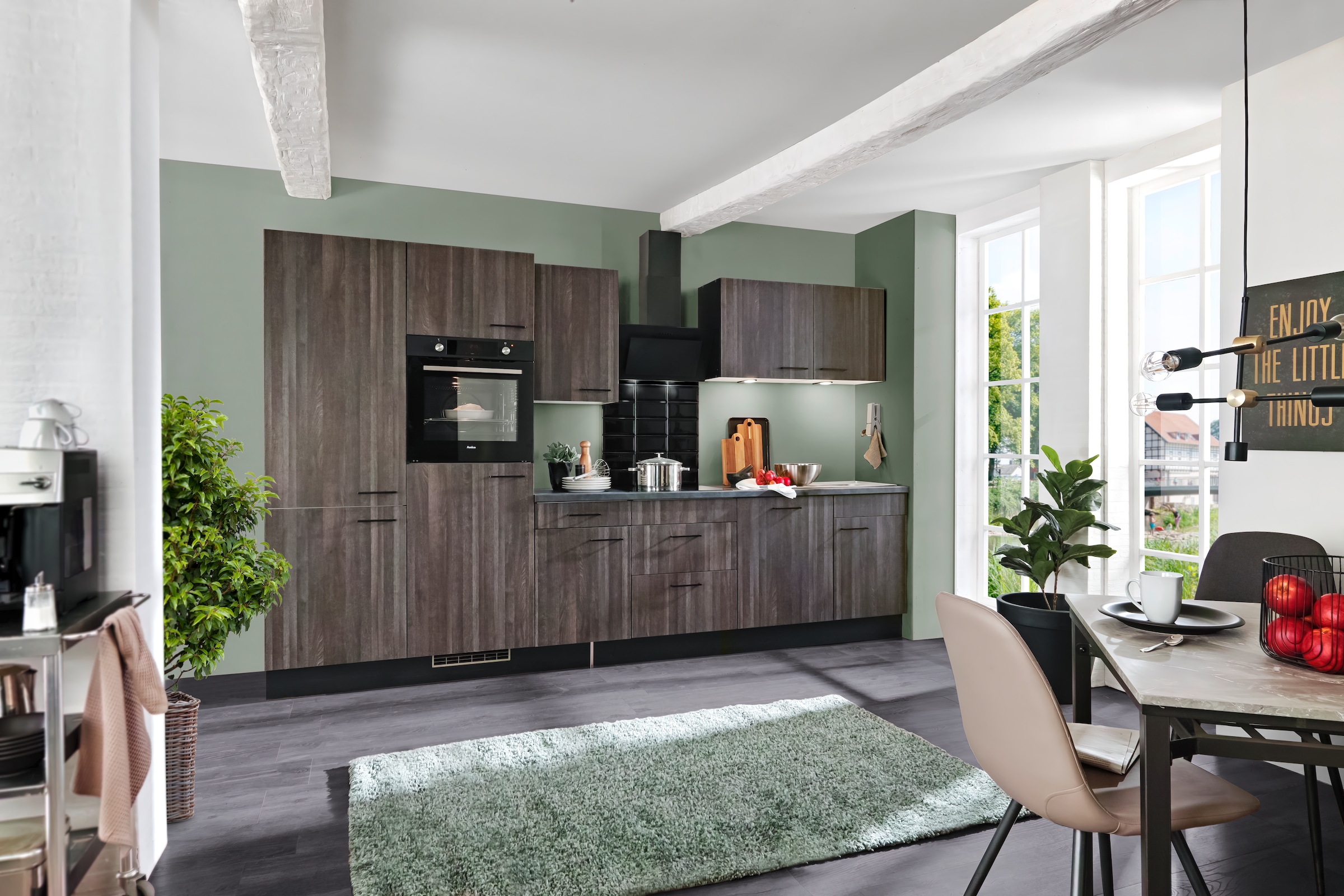 wiho Küchen Küche »Nisos« Soft-Close, 340 cm, Backofen matt schwarz, Teleskopauszug