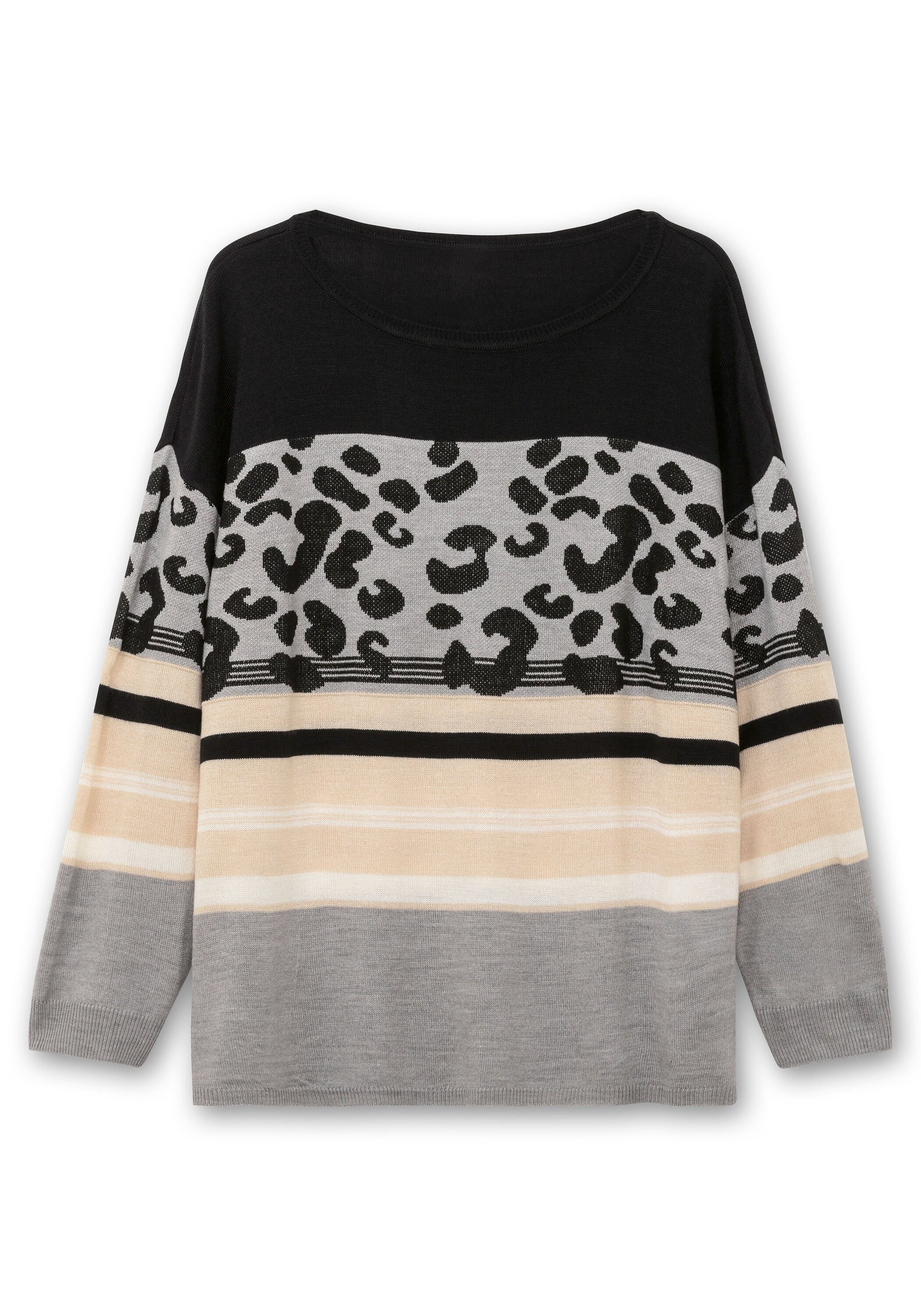 Sheego Rundhalspullover »Jacquard-Pullover im Mustermix, mit Animalprint«