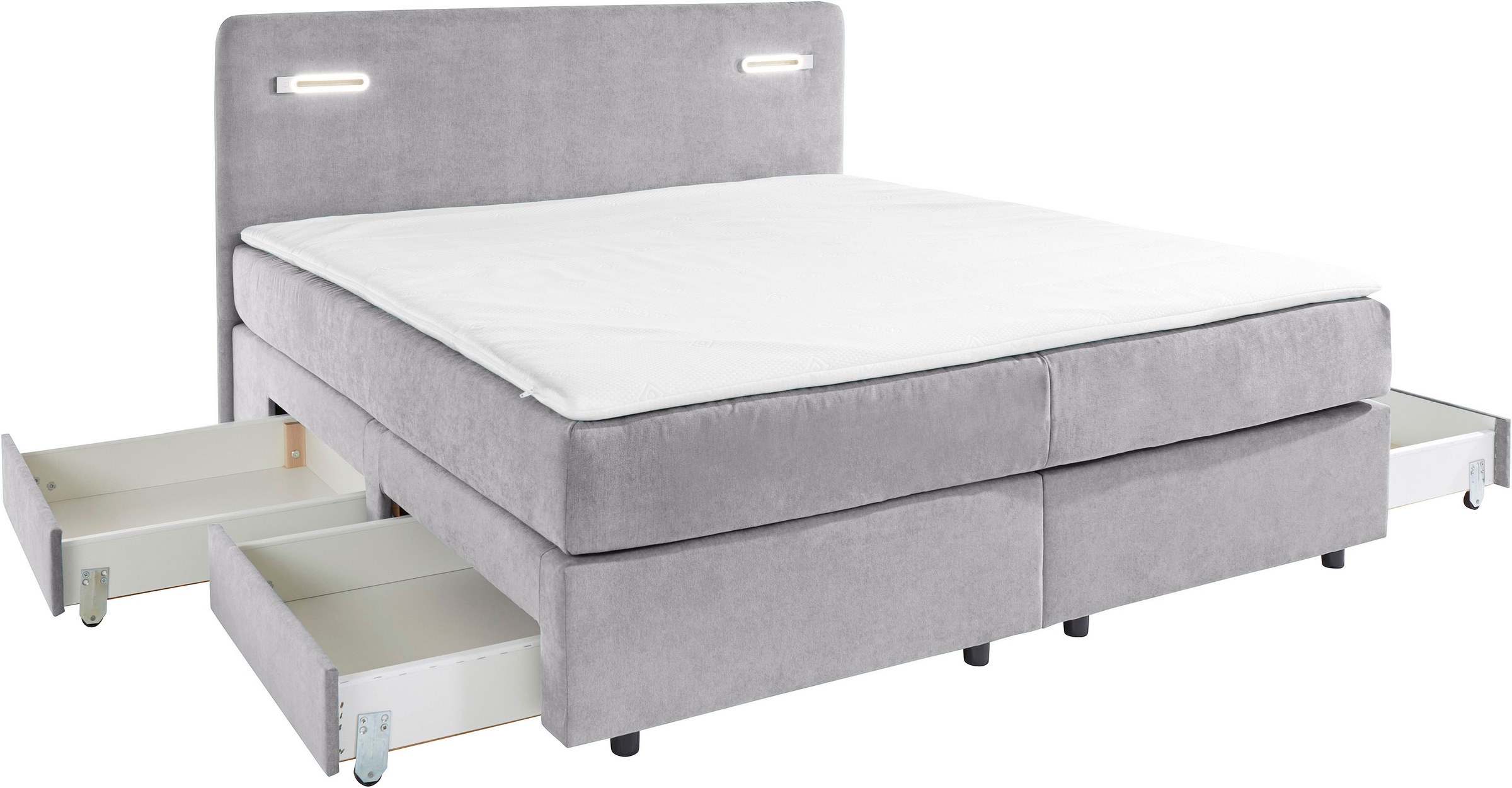 INOSIGN Boxbett »Luan«, Schubkästen, LED-Beleuchtung und Topper, in Breite 120 cm und 180 cm