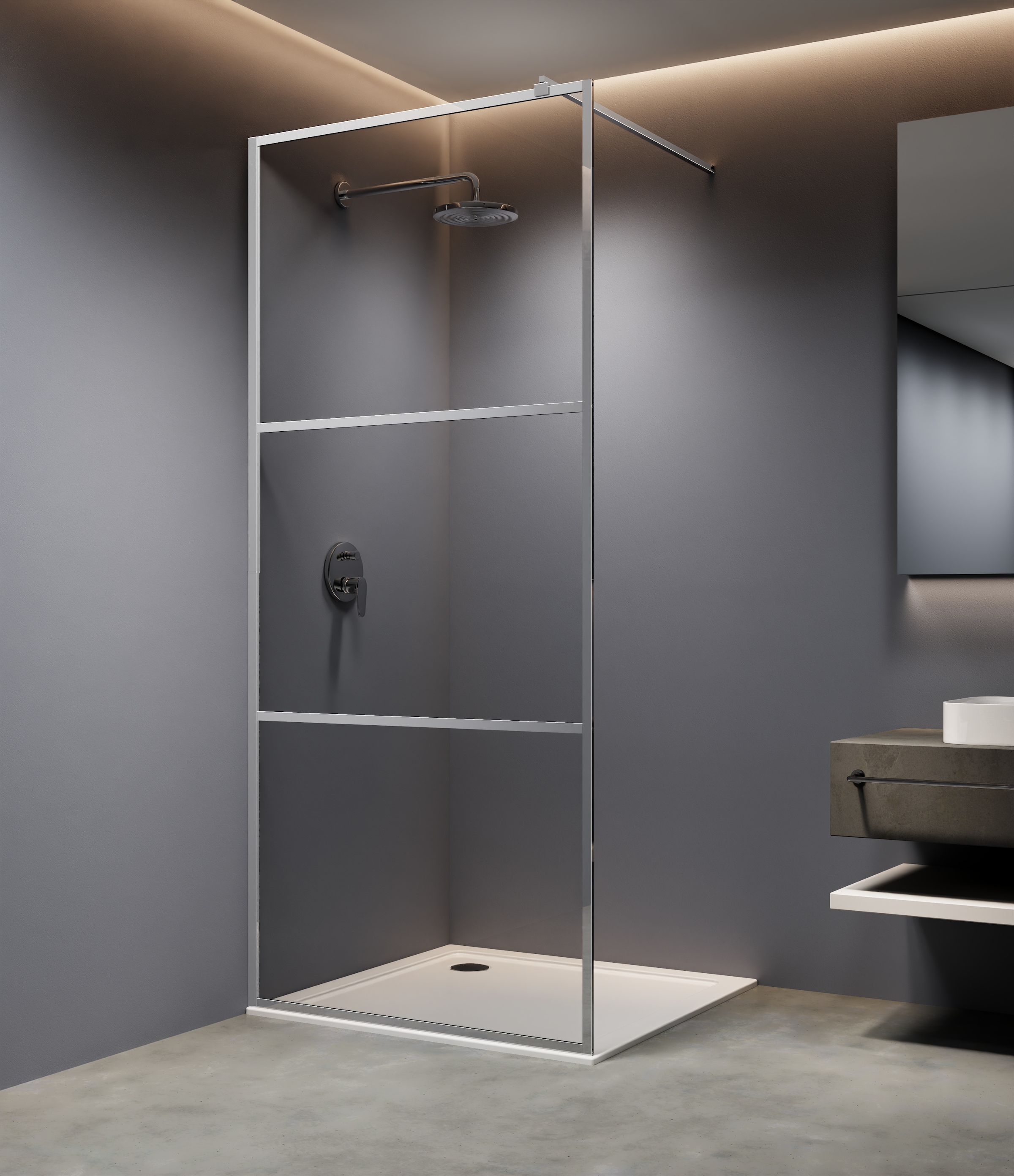 welltime Walk-in-Dusche Dreigeteilte Scheibe in trendigem Blockdesign