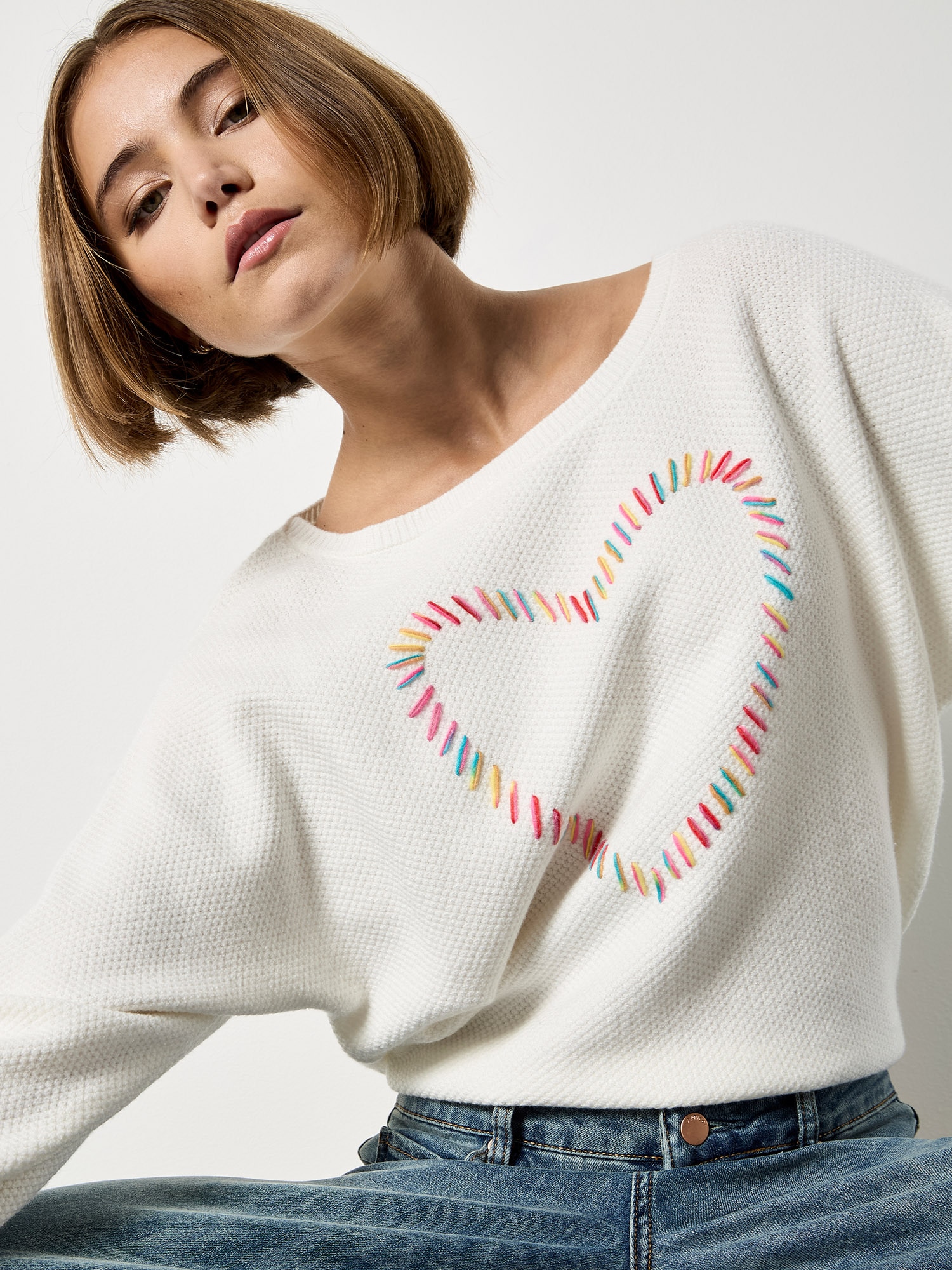 Apricot Strickfleece-Pullover »Pullover« mit bunten Herzstickereien
