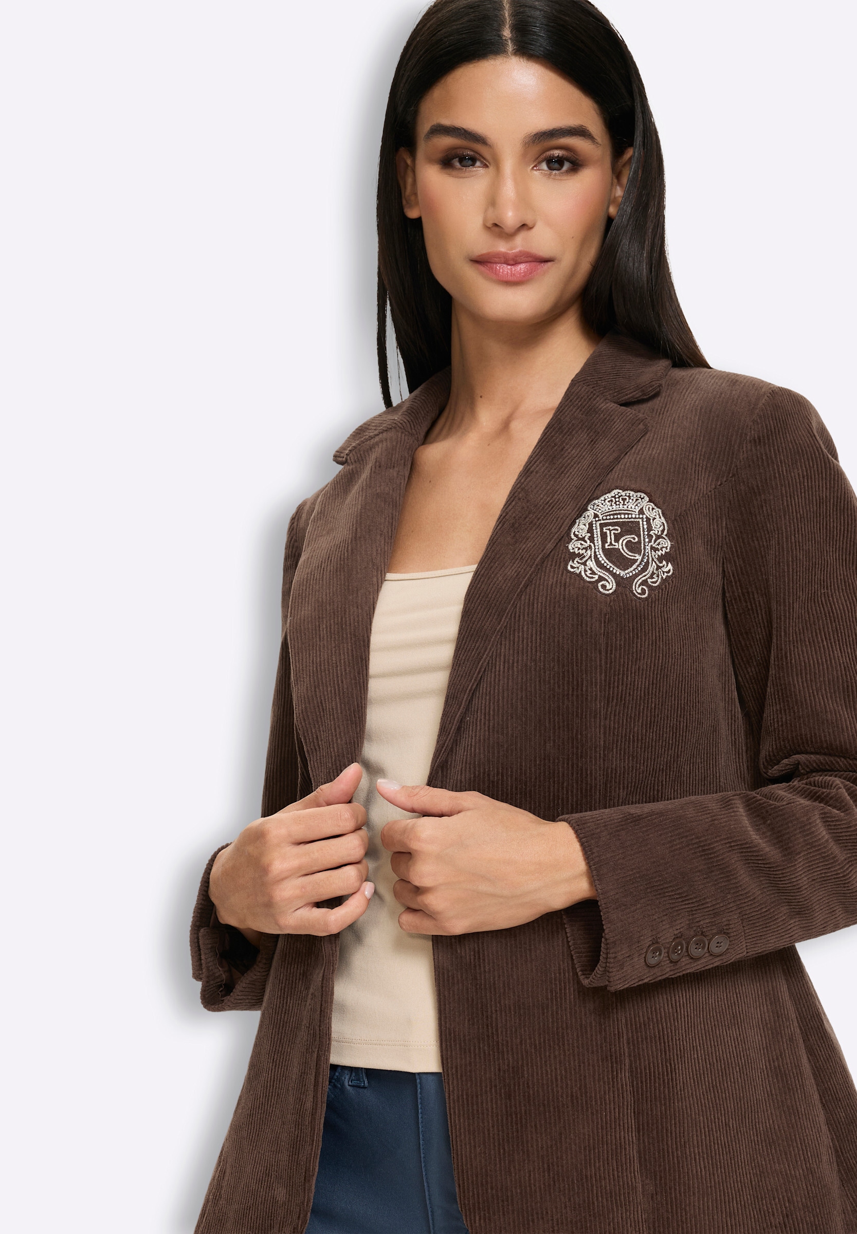 heine Blusenblazer »Cord-Blazer Cordblazer mit Logo-Stickerei«