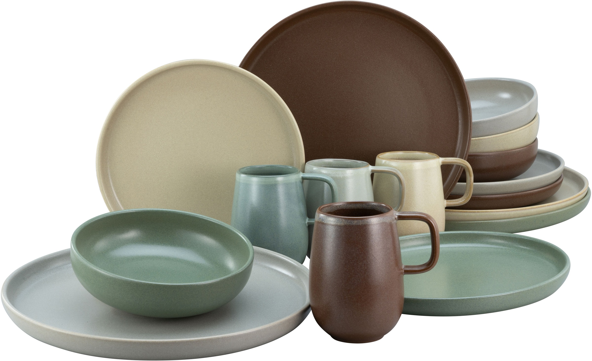 CreaTable Kombiservice »Uno Natural«, (Set, 16 tlg.), handwerkliche Optik in natürlichen Farbtönen