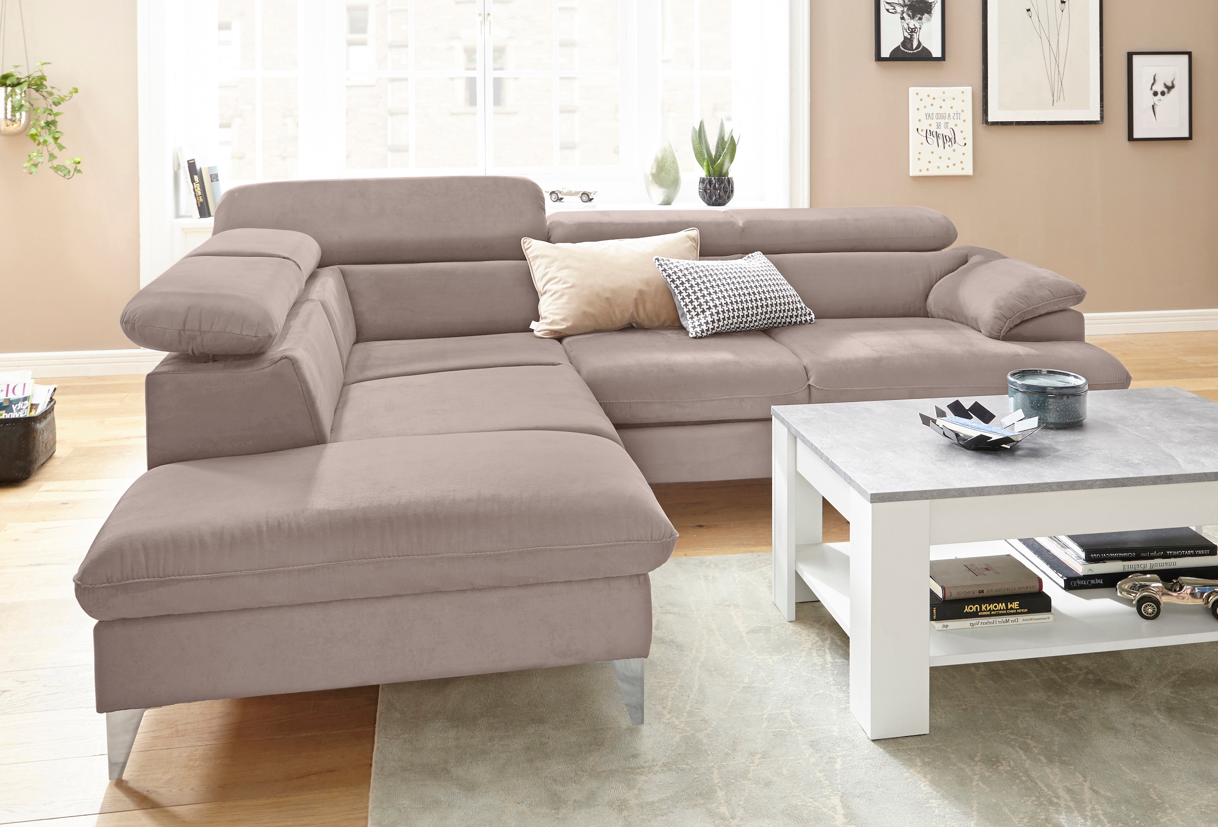 COTTA Ecksofa »Caluso L-Form« mit Kopfteilverstellung, wahlweise mit Bettfunktion & Bettkasten