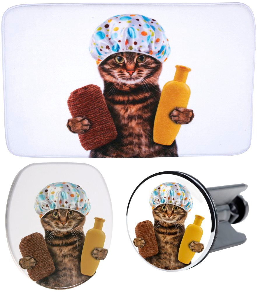 Sanilo Badaccessoire-Set »Shower Cat«, (3 tlg.), bestehend aus WC-Sitz, Badteppich und...