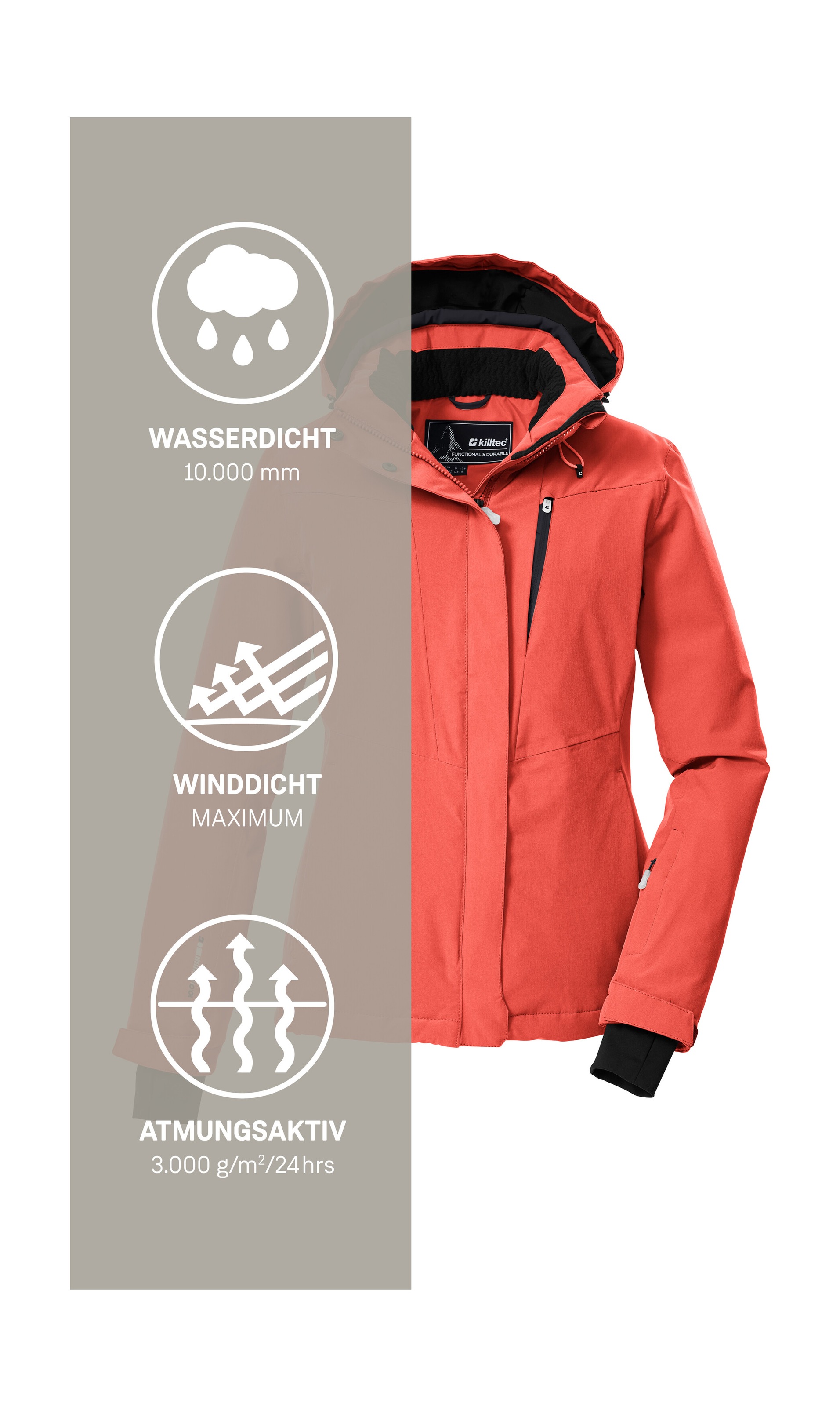 Killtec Skijacke »KSW 25 WMN SKI JCKT«, Atmungsaktive, wasserdichte Skijacke mit abnehmbarer Kapuze