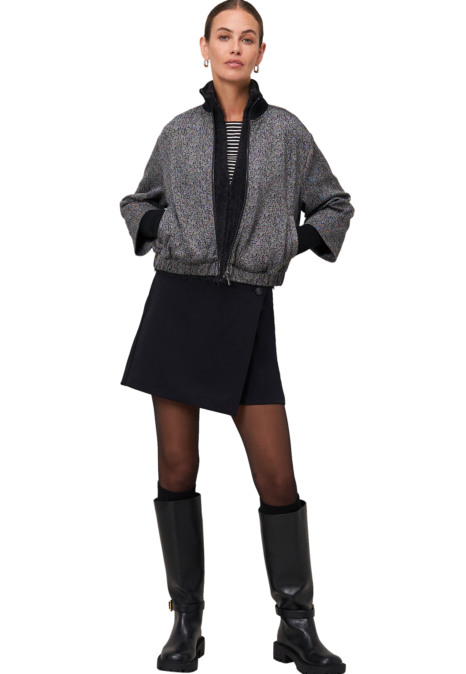 Zero Jackenblazer »Jacke Fischgrät mit Stehkragen«