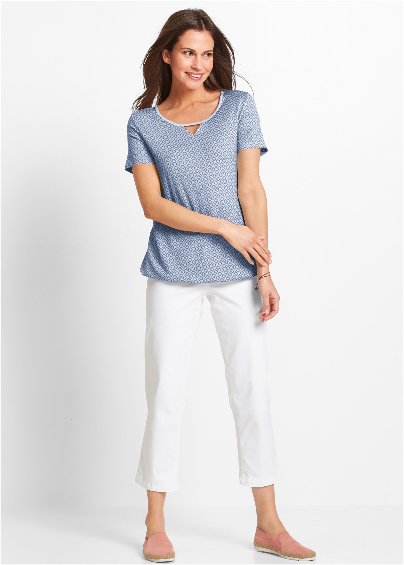 bonprix T-Shirt Regular Fit, Kurzarm-Design, mit Gummizug, aus Viskose und Elasthan