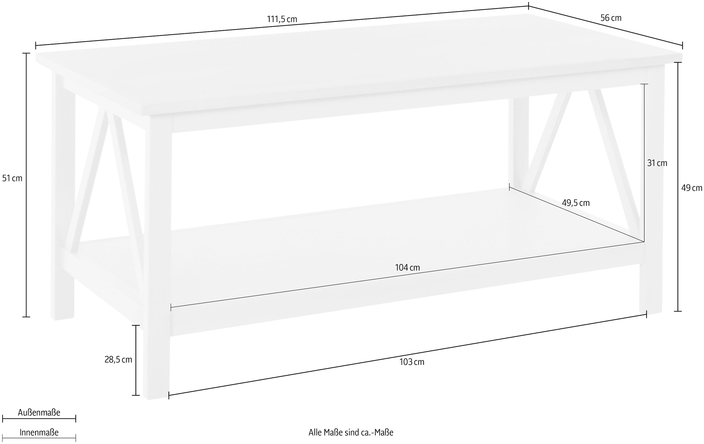 Timbers Couchtisch »Fonville«, (1 St.), Couchtisch aus schönem massivem Kiefernholz, Breite 111,5cm, Höhe 51cm