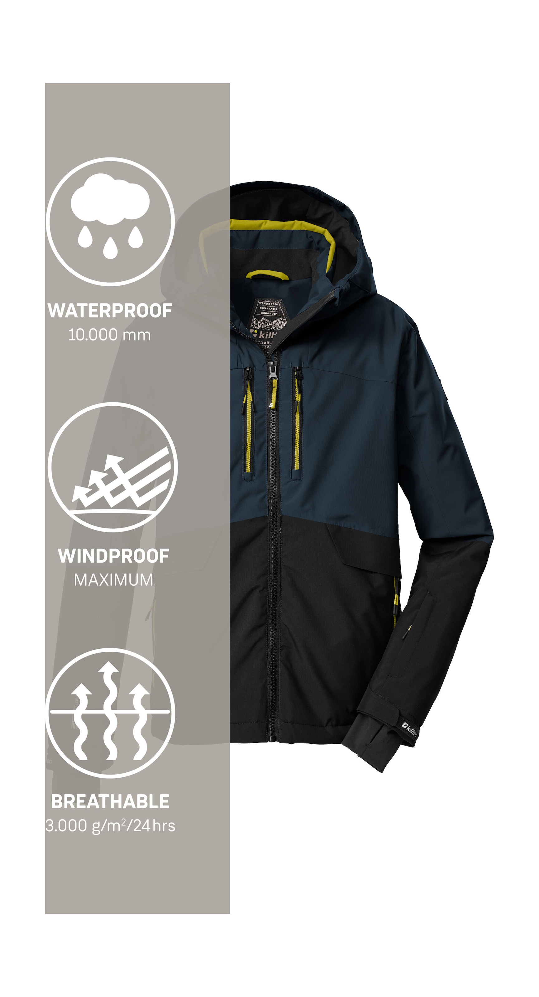 Killtec Skijacke »KSW 201 BYS SKI JCKT«, Stylische, wasser- und winddichte Skijacke mit reflektierenden Details