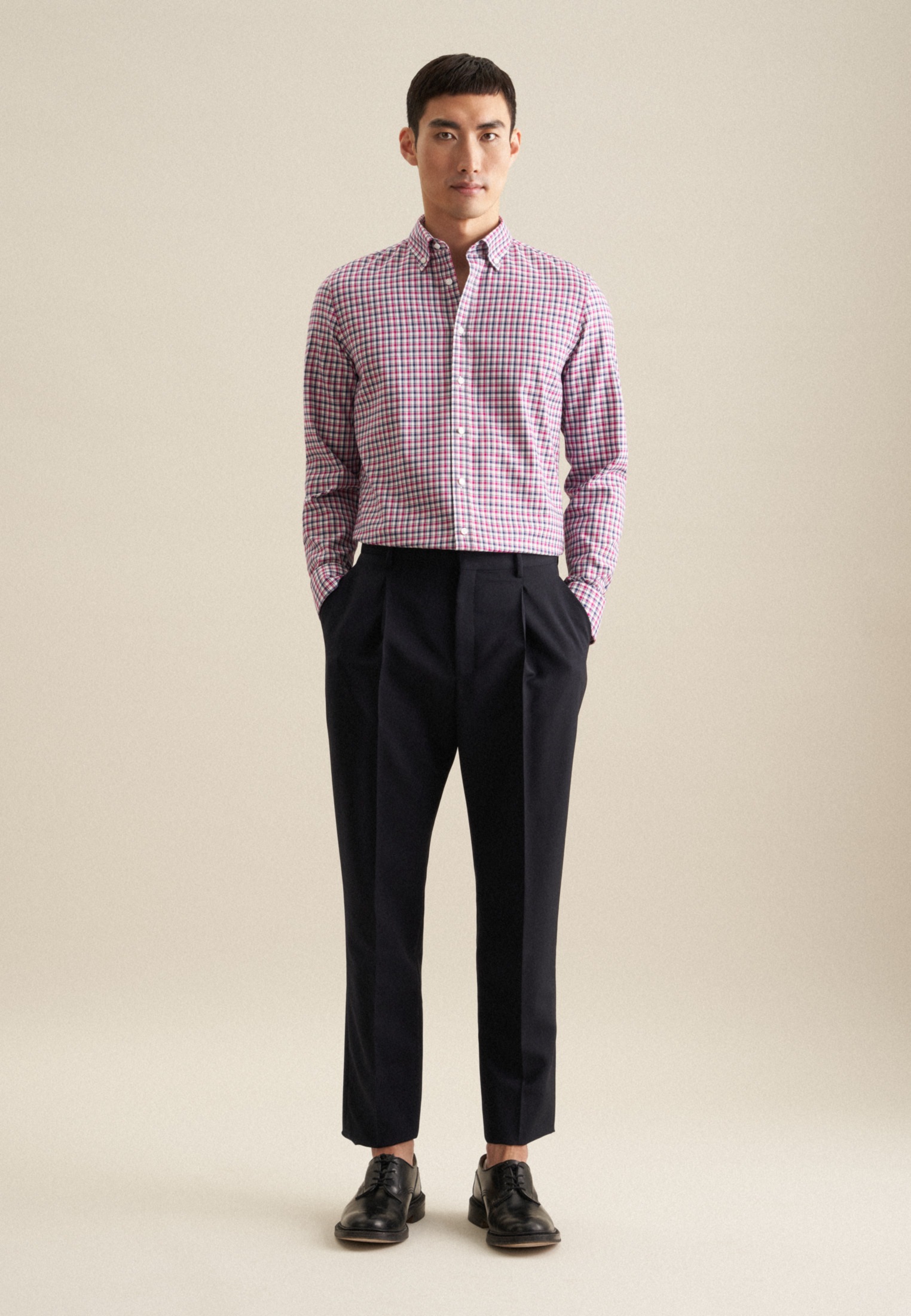 seidensticker Businesshemd »Slim«, Slim Langarm Button-Down-Kragen Karo
