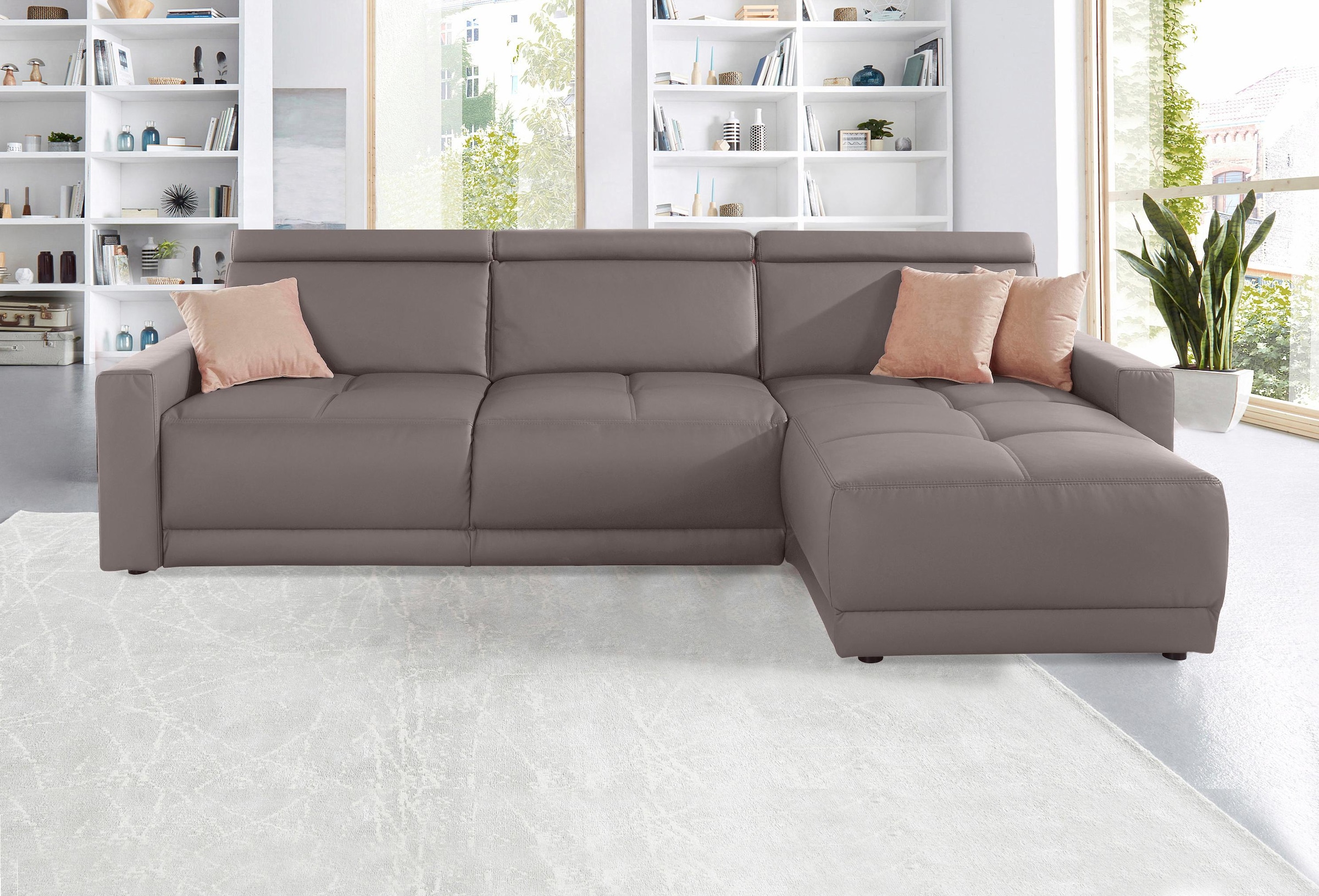 DOMO collection Ecksofa »Ava mit moderner Sitzheftung & toller Doppelnaht, komfortabel, L-Form«, mit Recamiere, inkl. Federkern, wahlweise mit Kopfteilverstellungen