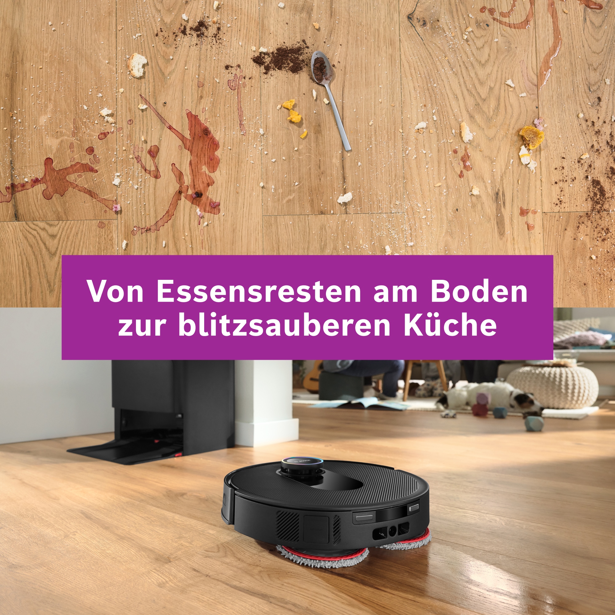 BOSCH Saugroboter »Spotless Max Cam BCRDW3BX, rotierende Wischpads, 70°C Selbstreinigung«, Datensicherheit, 11.000 Pa Saugkraft, Absaugstation, Kamera