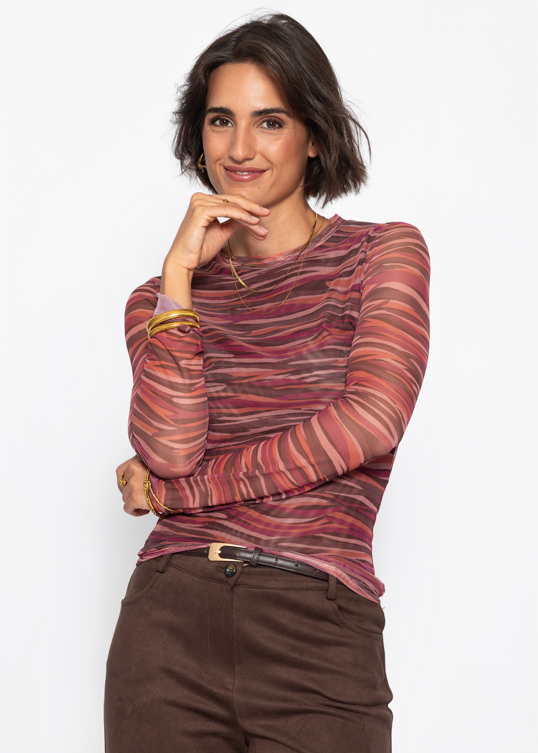 SASSYCLASSY Strickpullover »Mesh Langarmshirt mit abstrakten Streifen« 66