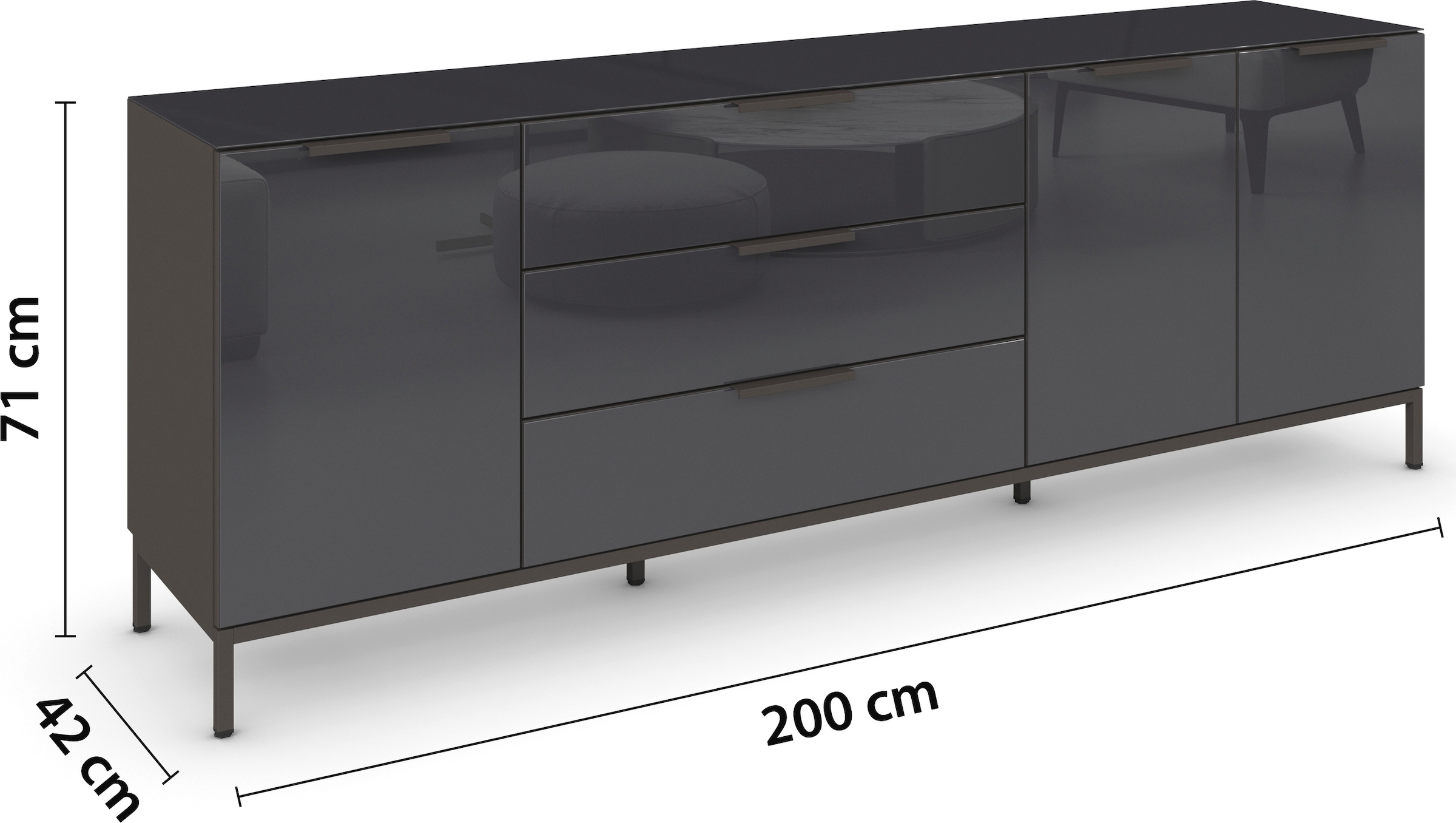 rauch Kombikommode »Kommode Türkommode Sideboard Kombikommode FLIPP mit Glasfront« Breite 200 cm mit 2 Einlegeböden,  3-türig, 3 Schubladen, Soft-Close-Funktion, Oberboden und Front Glas
