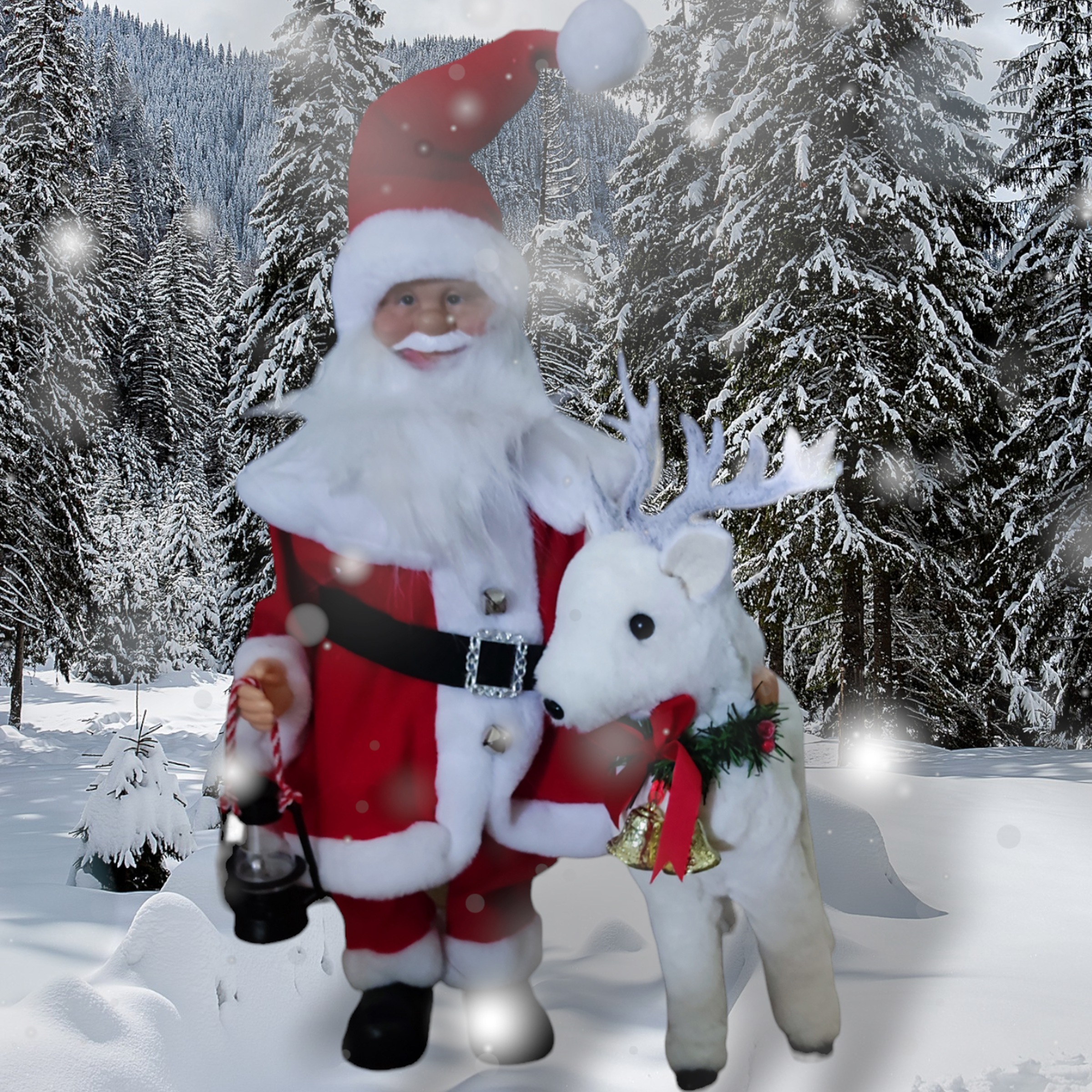 SHX Weihnachtsmann »Animierter Weihnachtsmann mit Rentier«, Bewegung, Soundeffekte