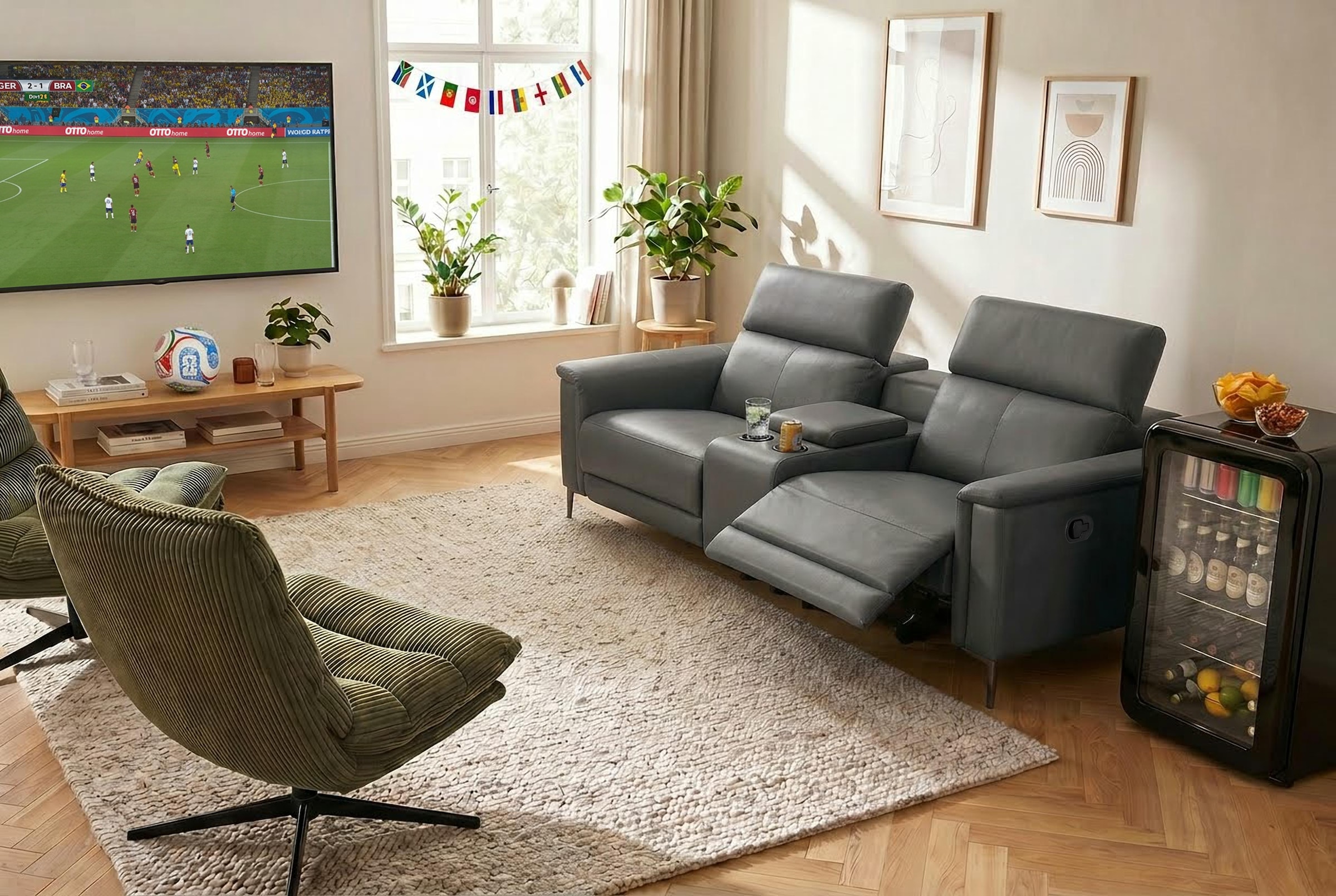 OTTO home 2-Sitzer »LUND,Lederoptik, Kinosofa, Relaxfunktion, TV-Sessel, man./elektrisch« elektri. mit USB-A, Kopfteilverstellung, Getränkehalter u. Staufach