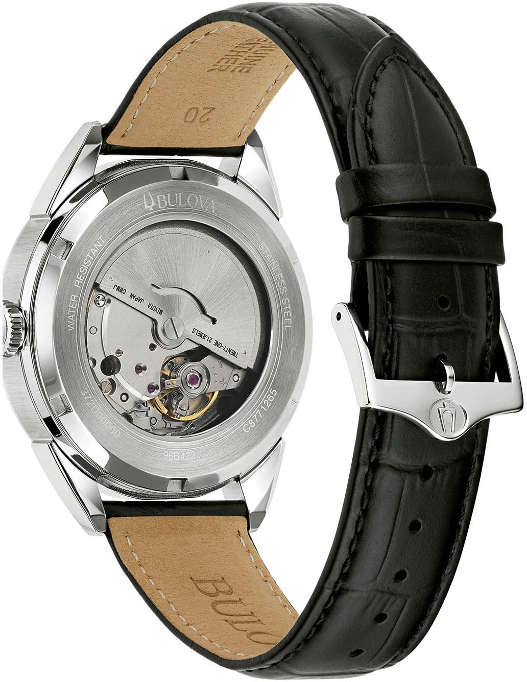 Bulova Automatikuhr »96B422«, Armbanduhr, Herrenuhr, Damenuhr, Lederarmband, Saphirglas