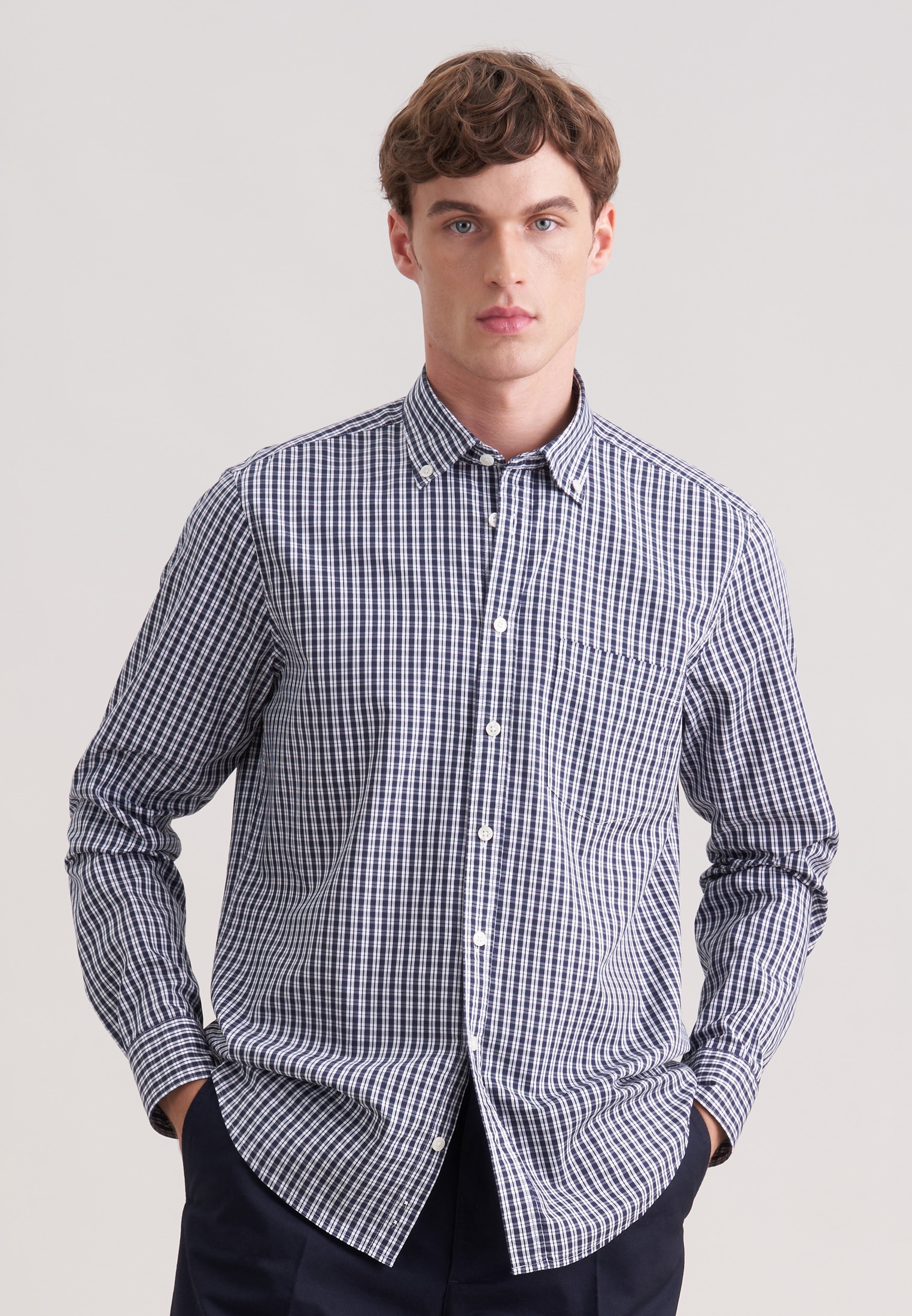 seidensticker Businesshemd Regular 1/1 Button-Down-Kragen Karo