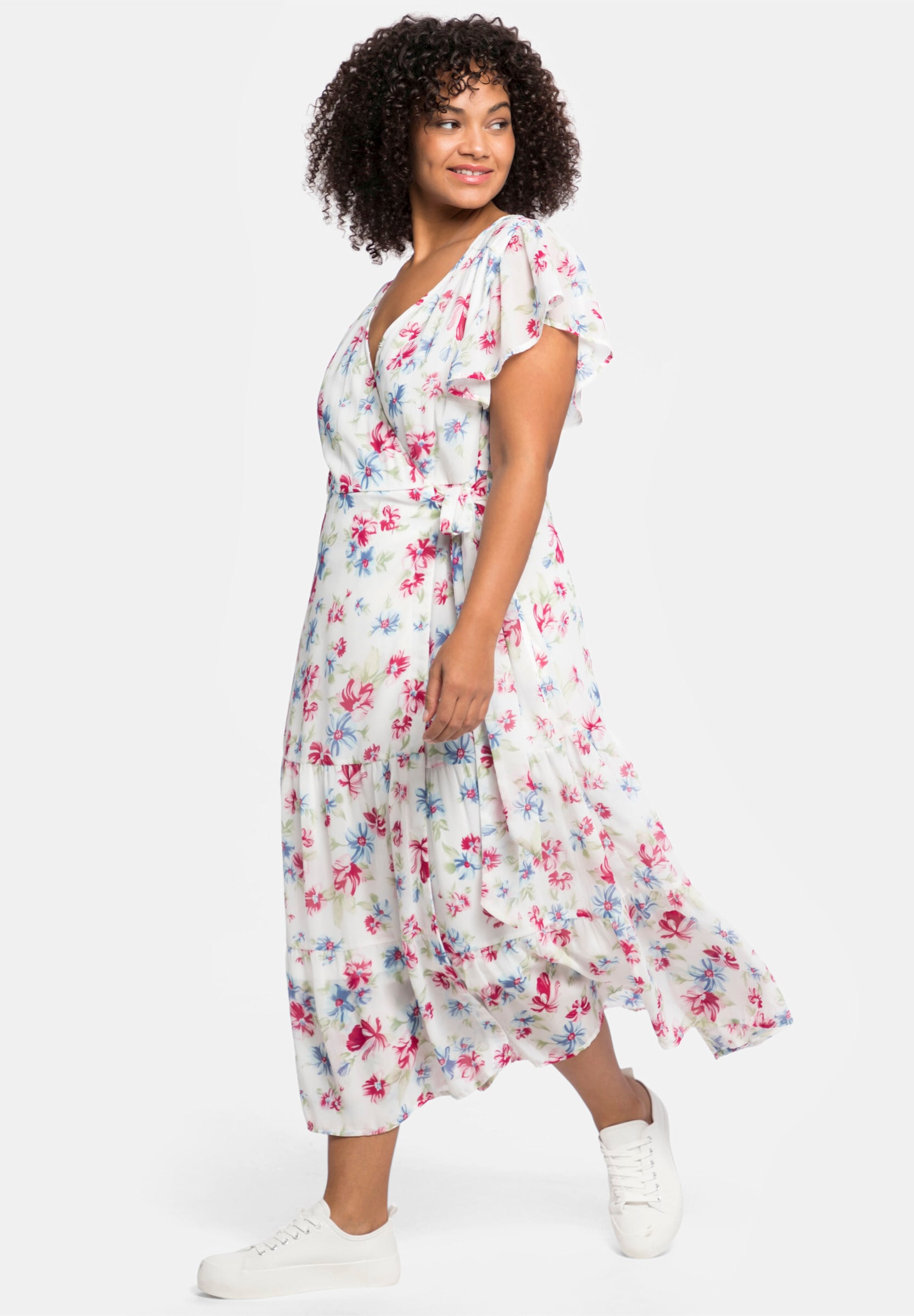 sheego by Joe Browns Jerseykleid »Chiffonkleid Chiffonkleid mit Blumendruck« mit Blumendruck und Bindegürtel