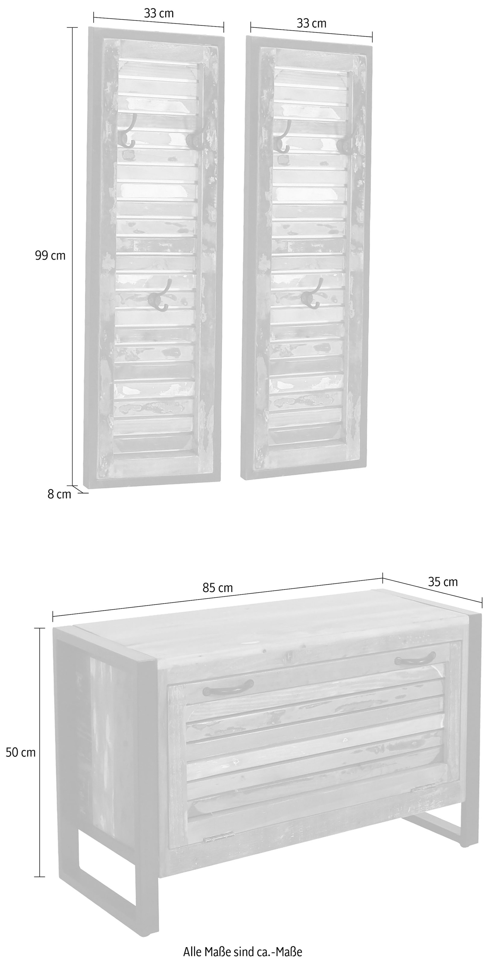 SIT Garderoben-Set »Fiume«, (3 St.), aus recyceltem Altholz in Lamellenoptik