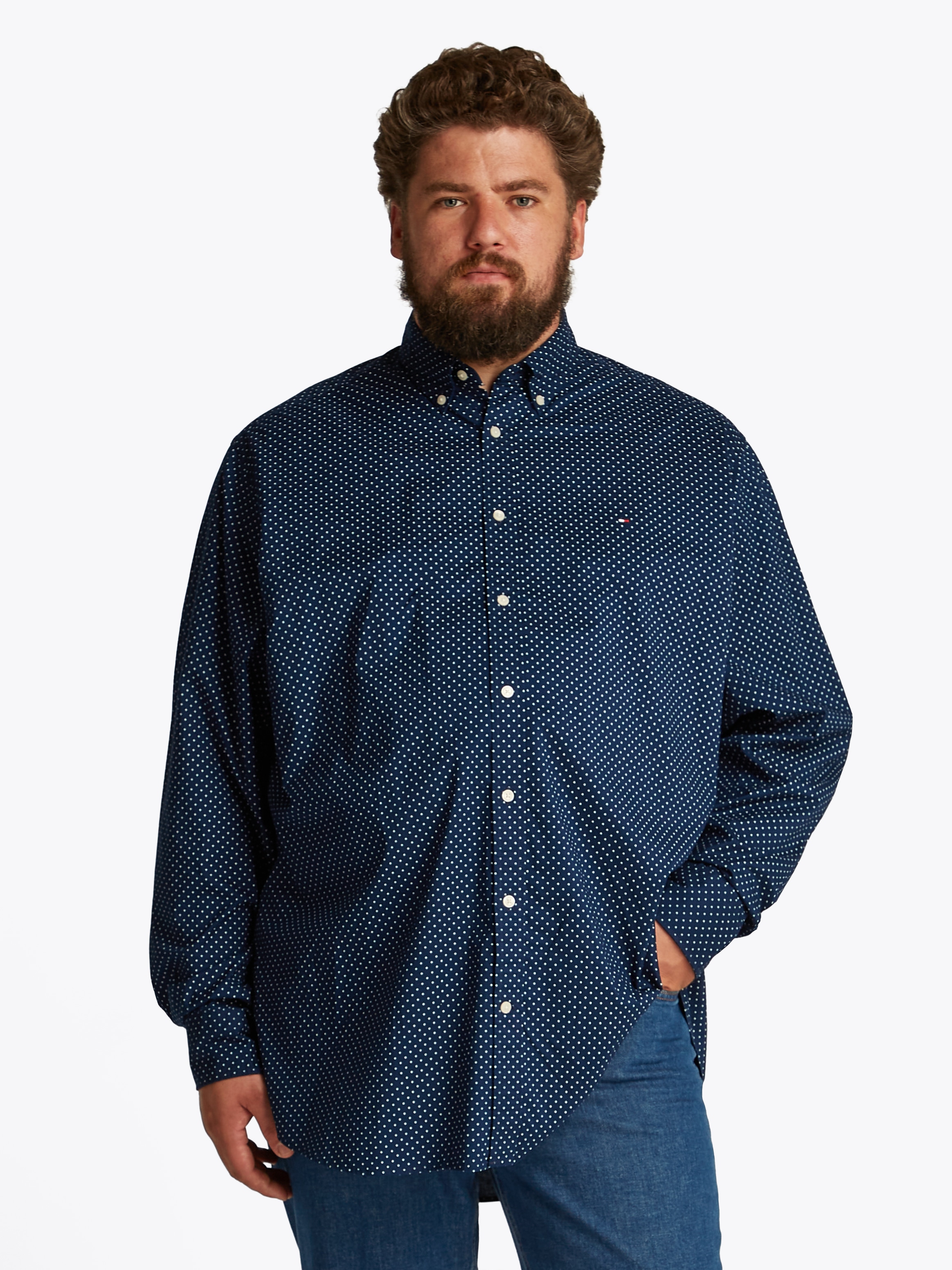 TOMMY HILFIGER Big & Tall Langarmhemd »BT-FLEX POPLIN POLKA DOT S-B«, in Großen Größen, Logostickerei