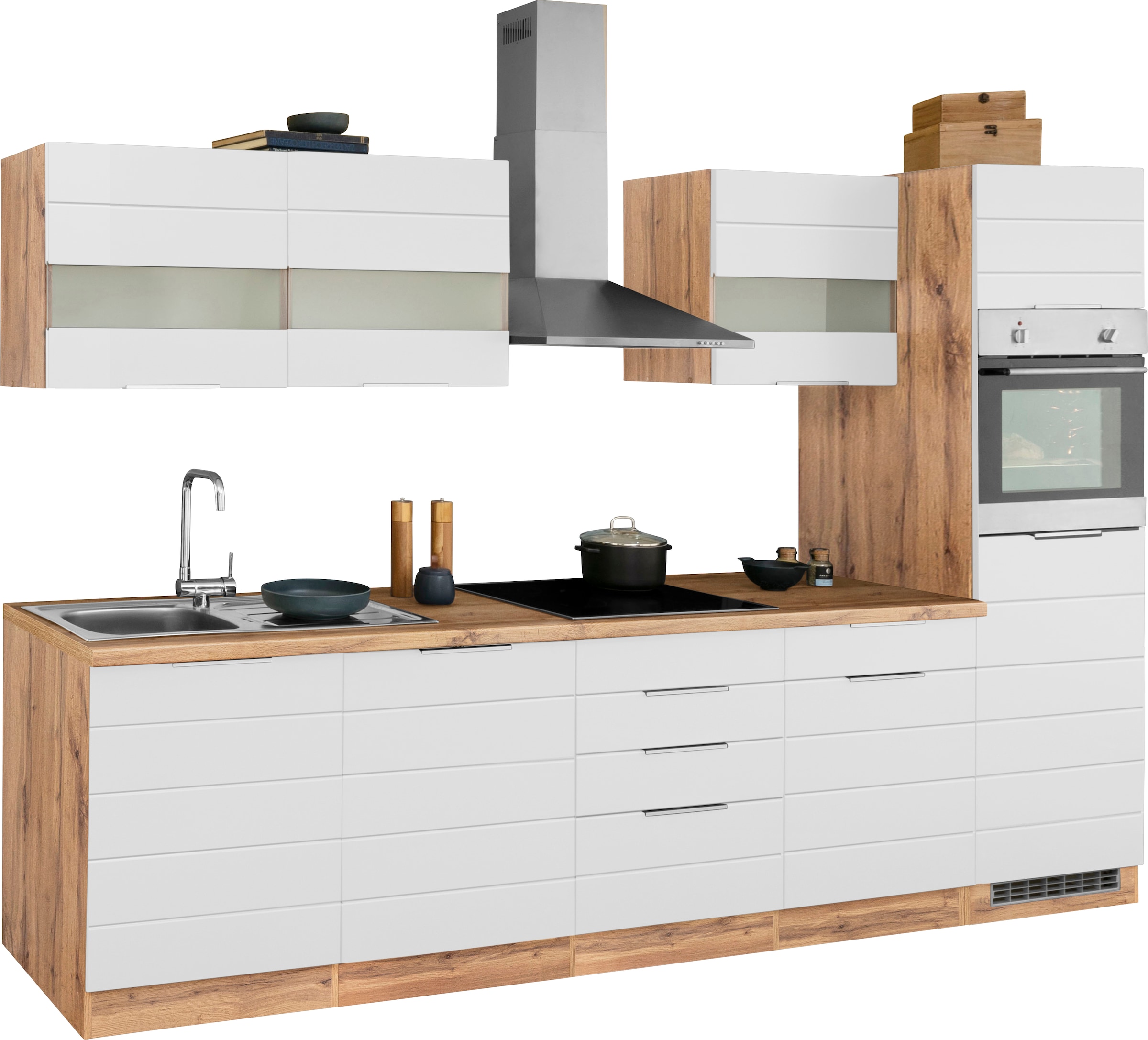 KOCHSTATION Küchenzeile »KS-Luhe« 300 cm breit, wahlweise mit oder ohne E-Geräten, gefräste MDF-Fronten