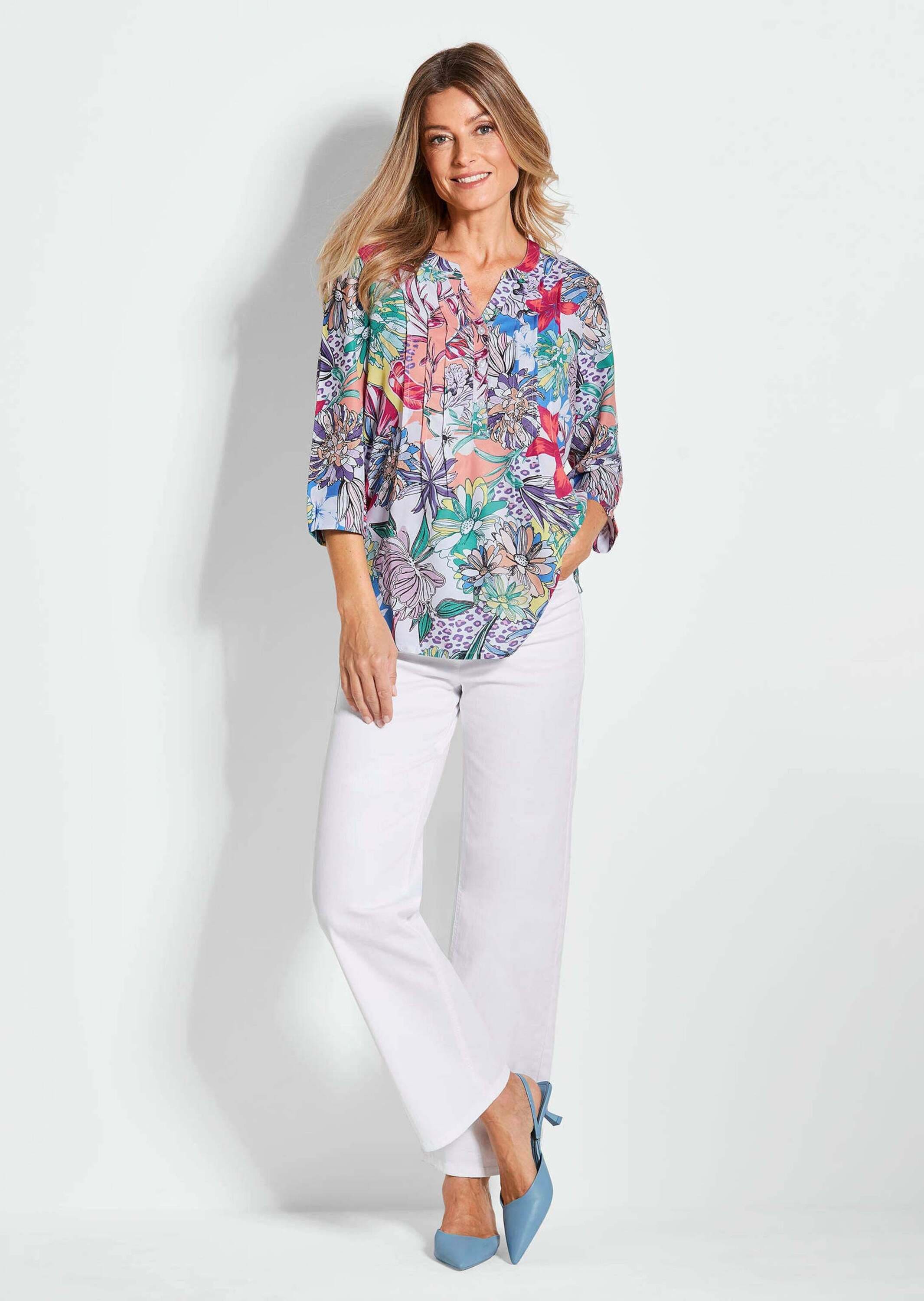 GOLDNER Druckbluse »Kurzgröße Druckbluse mit liebevollen Details« Ohne