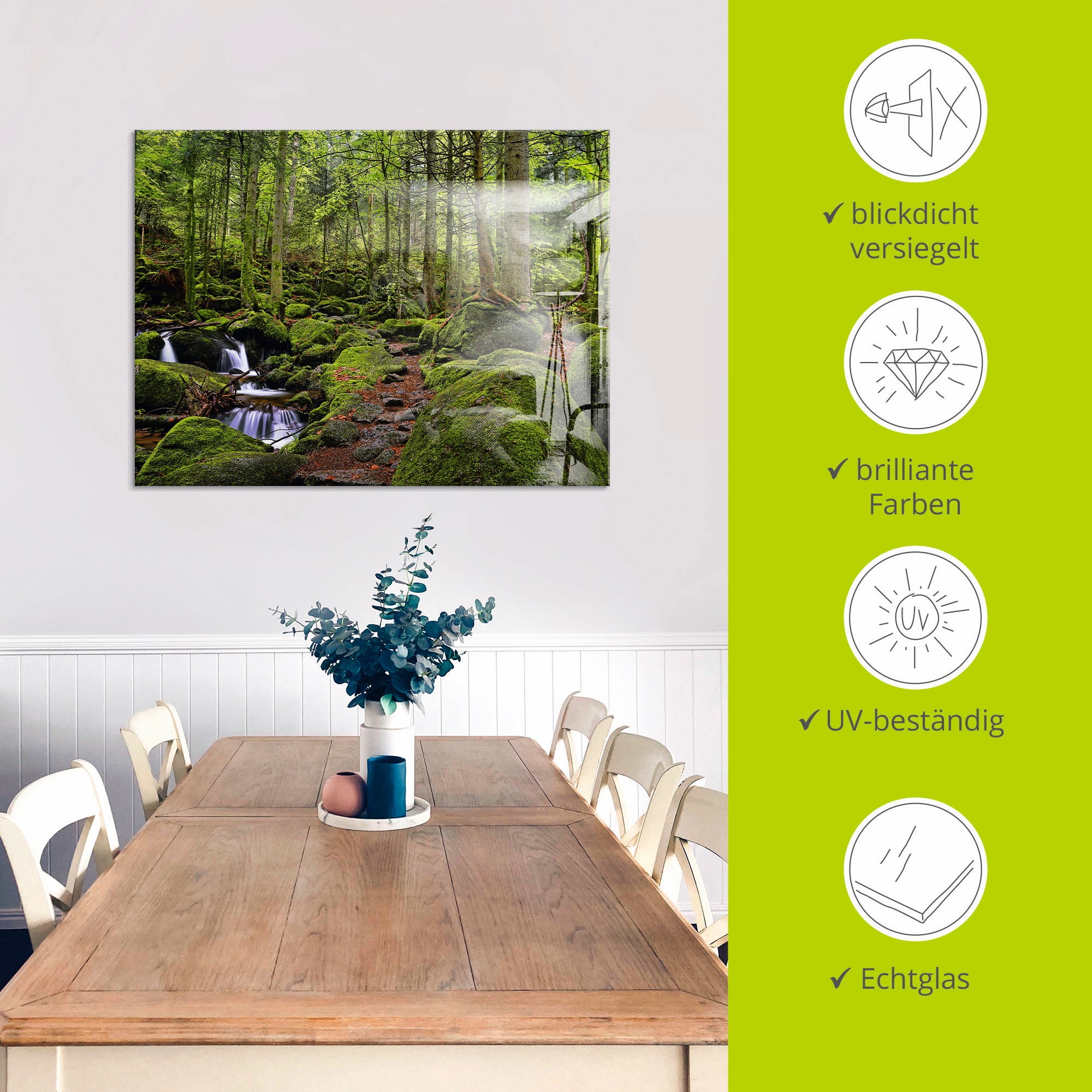 Artland Glasbild »Zauberwald mit Bach«, Wald, (1 St.), in verschiedenen Größen