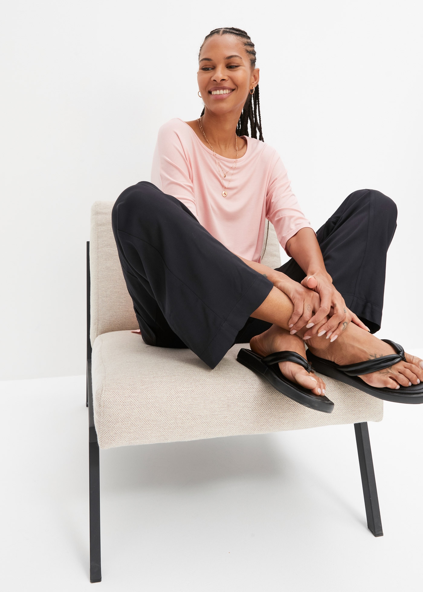 bonprix T-Shirt Oversize-Passform, Halbarm, U-Boot Ausschnitt