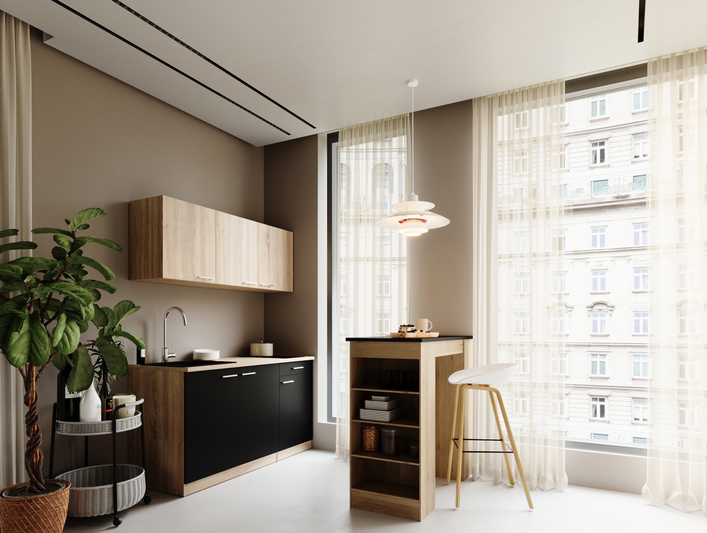 RESPEKTA Pantryküche »Ingrid, inkl. Tresentisch« zerlegt, wahlweise mit Kühlschrank, Soft-Close-Funktion, Breite 150 cm