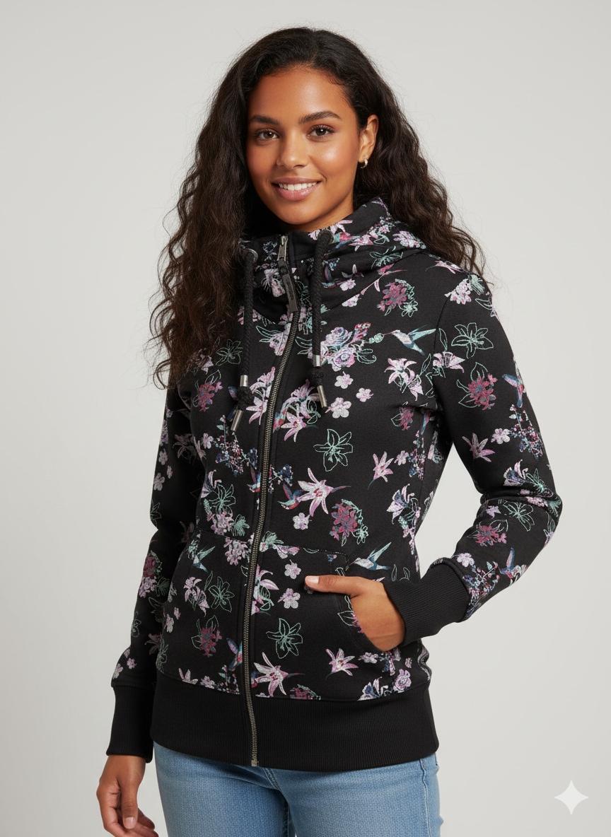 Ragwear Sweatjacke »NESKA ZIP FLOWERS O«, mit extra breiten Bündchen