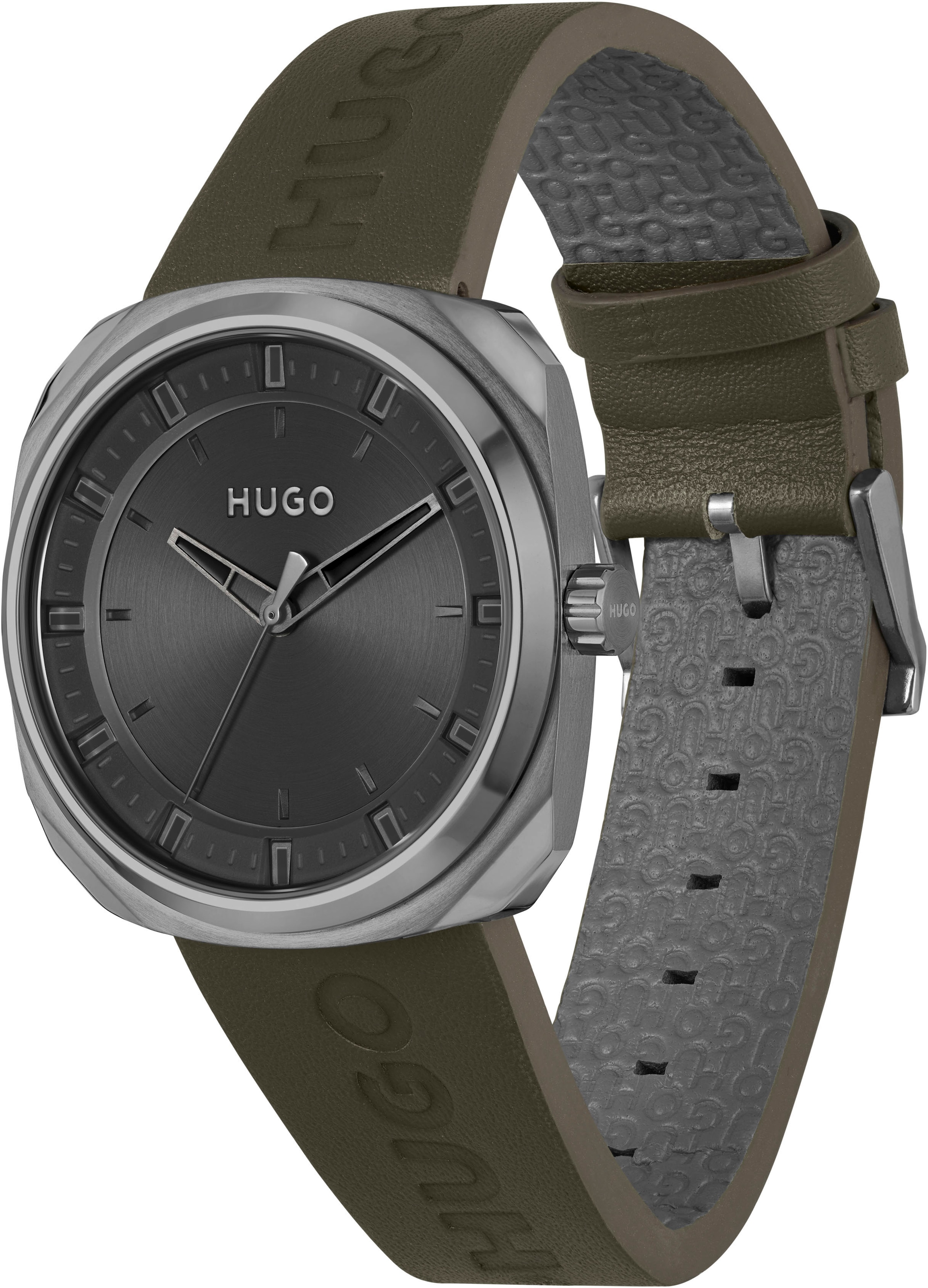 HUGO Quarzuhr »#SHRILL«, Armbanduhr, Herrenuhr, Mineralglas, Lederarmband