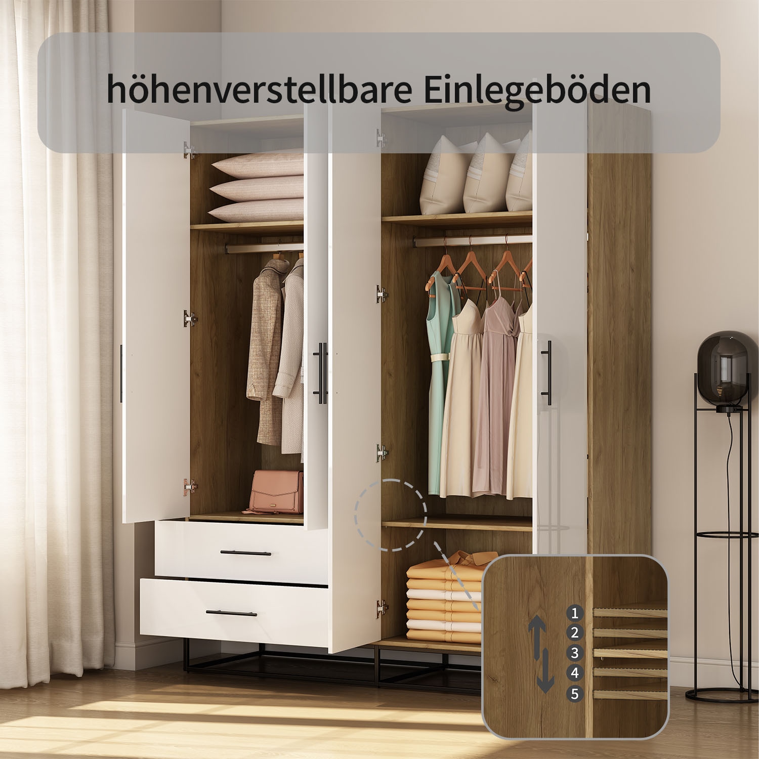OTTO home Kleiderschrank »Lucca Schlafzimmerschrank Garderobe Hochglanz Bestseller« Schwarze Griffe und Kufengestell aus Metall,  Schlafzimmerschrank mit 4 Türen und 2 Schubladen, Breite 160cm
