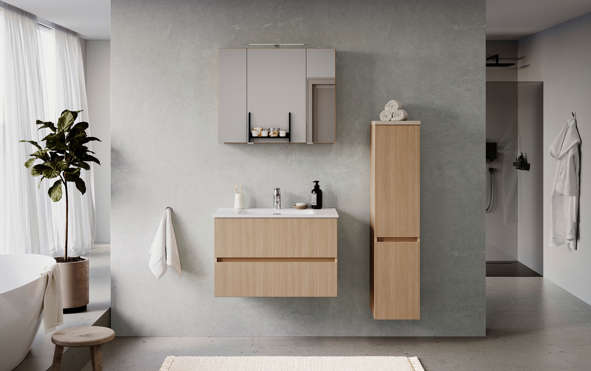 welltime Badmöbel-Set »Eixo«, Set 110 cm breit, Badmöbel mit LED-Beleuchtung