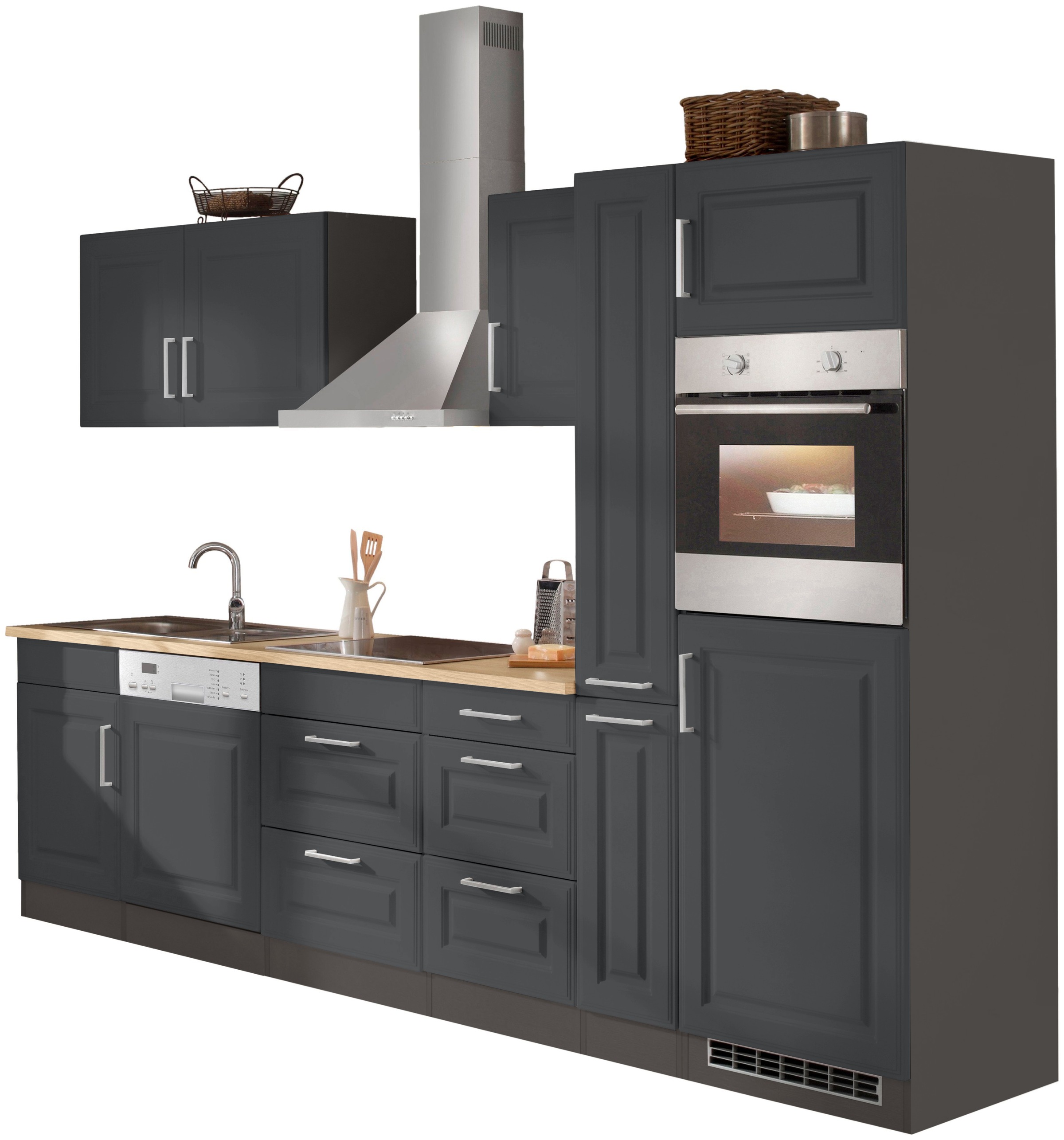 KOCHSTATION Küchenzeile »KS-Stockholm« Breite 310 cm, mit hochwertigen MDF Fronten im Landhaus-Stil