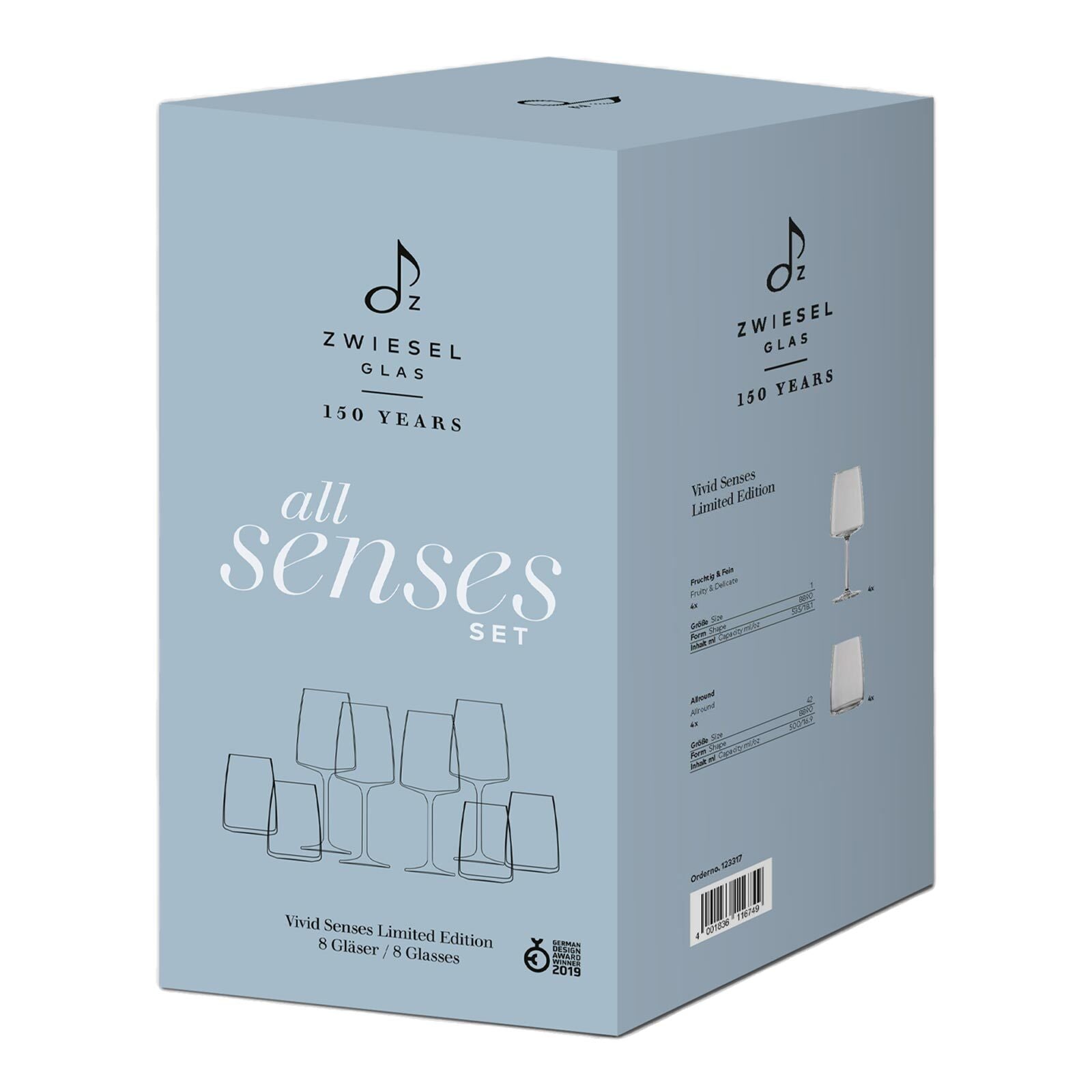 Zwiesel Glas Gläser-Set »Wein- und Wassergläser Vivid Senses 8er Set transparent« Spülmaschinengeeignet