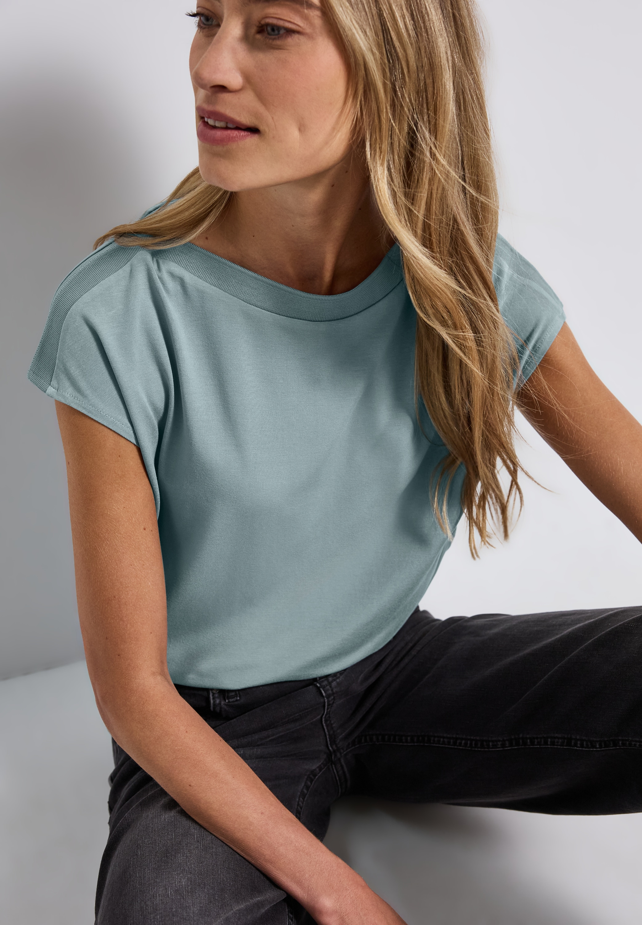 STREET ONE T-Shirt, U-Boot Shirt mit Rippdetail