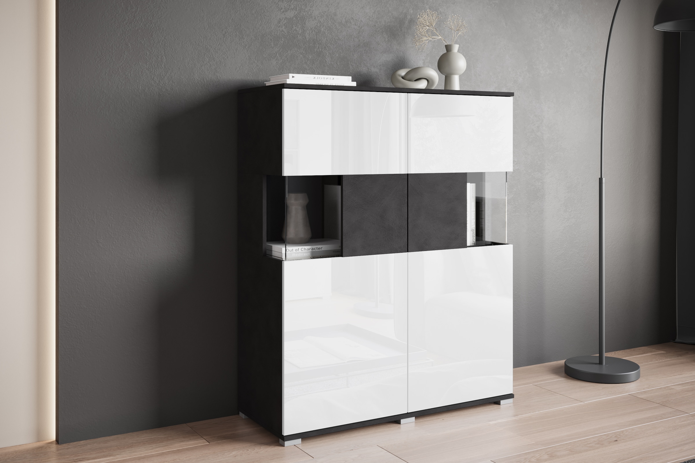 INOSIGN Highboard »Kenia«, (1 St.), Modernes Highboard mit Glastüren, Breite 100 cm