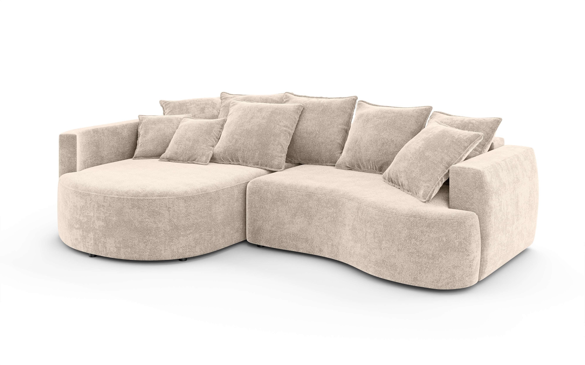 Home affaire Ecksofa »Kahekili, Schlafsofa mit Bettkasten, Maße B/T/H: 255/181/90/ cm« L-Form mit Wellenunterfederung, 7 Rückenkissen und 2 Zierkissen