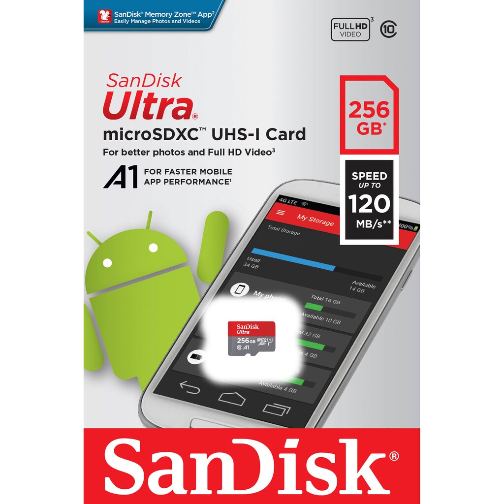 Sandisk Speicherkarte »Ultra 256GB microSDXC«, (Class 10 120 MB/s Lesegeschwindigkeit)