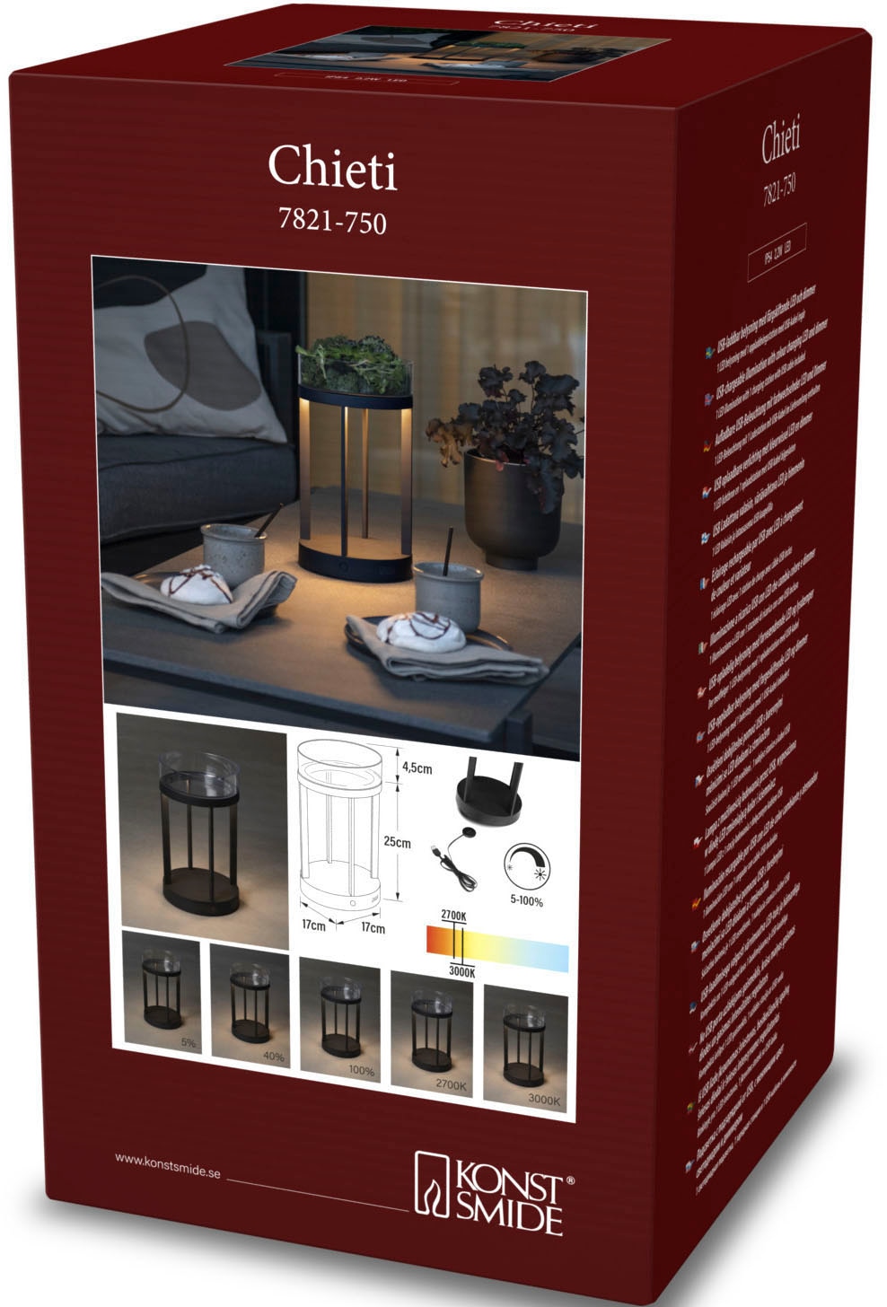 KONSTSMIDE LED Laterne »Chieti«, Leuchtmittel LED-Modul | LED fest integriert, Chieti LED USB-Laterne, dimmbar 2700/3000K Glasdek